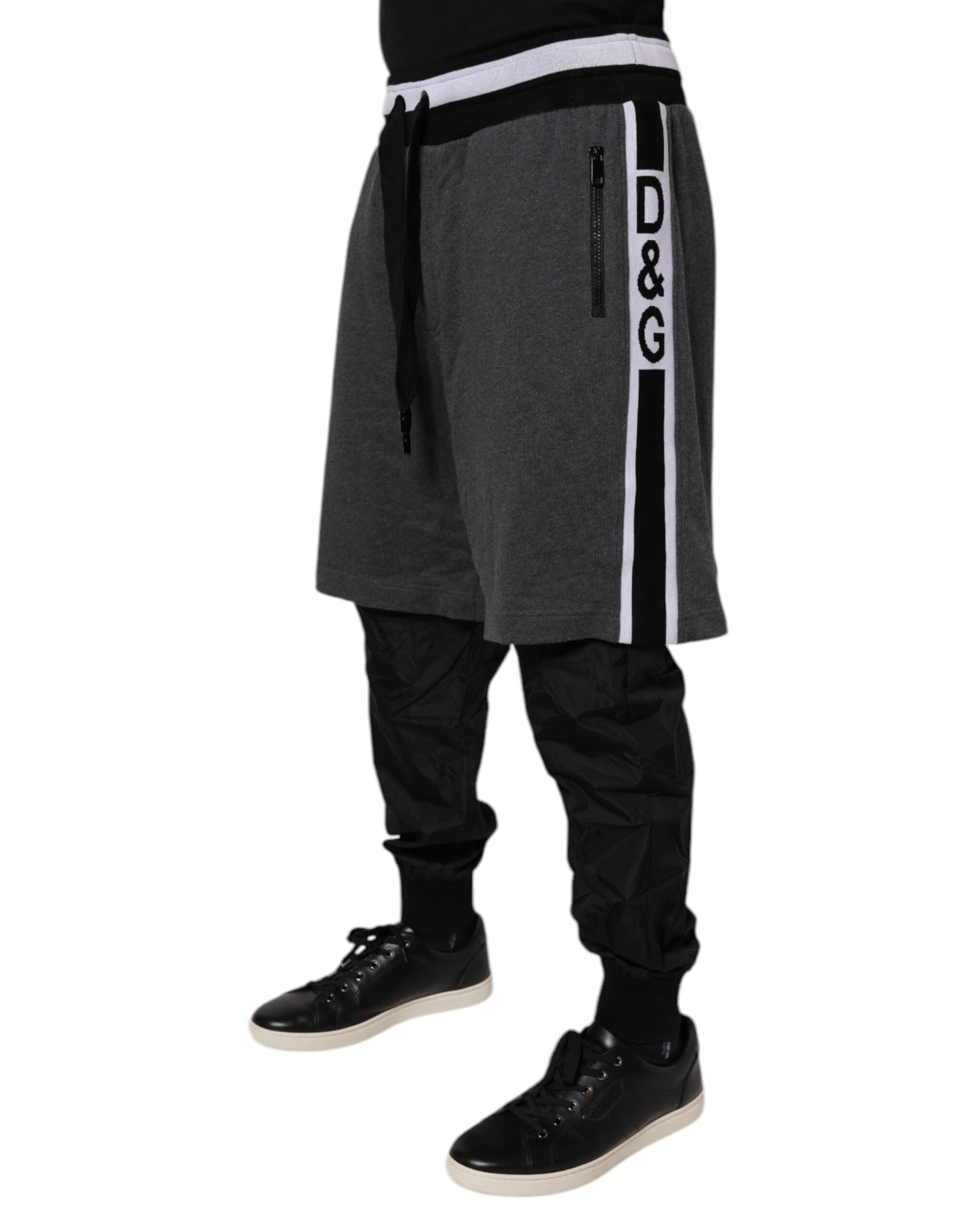 Dolce & Gabbana Black Gray Cotton Layered Men Sweatpants Pants