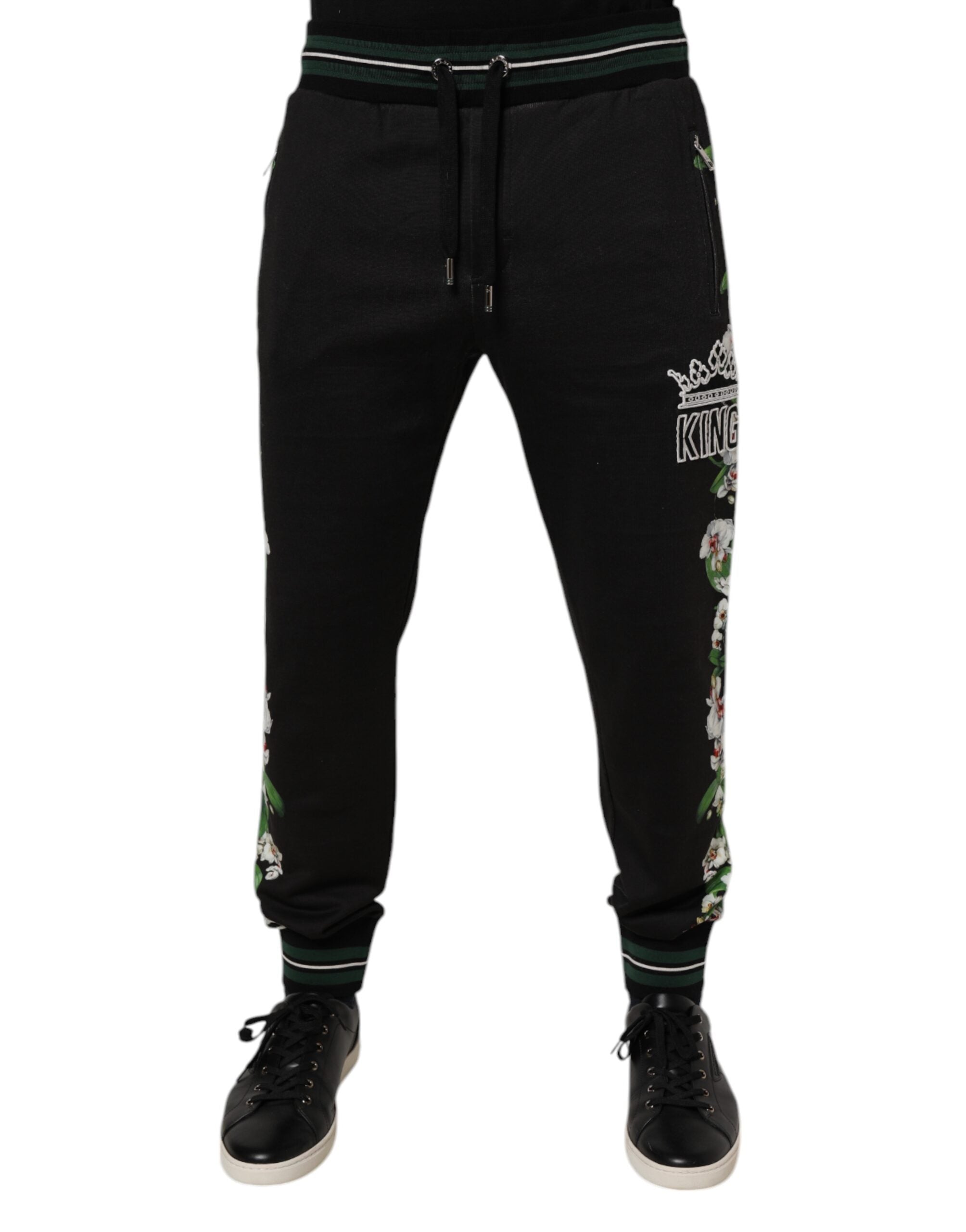 Dolce & Gabbana Black Floral King Men Jogger Sweatpants Pants Dolce & Gabbana
