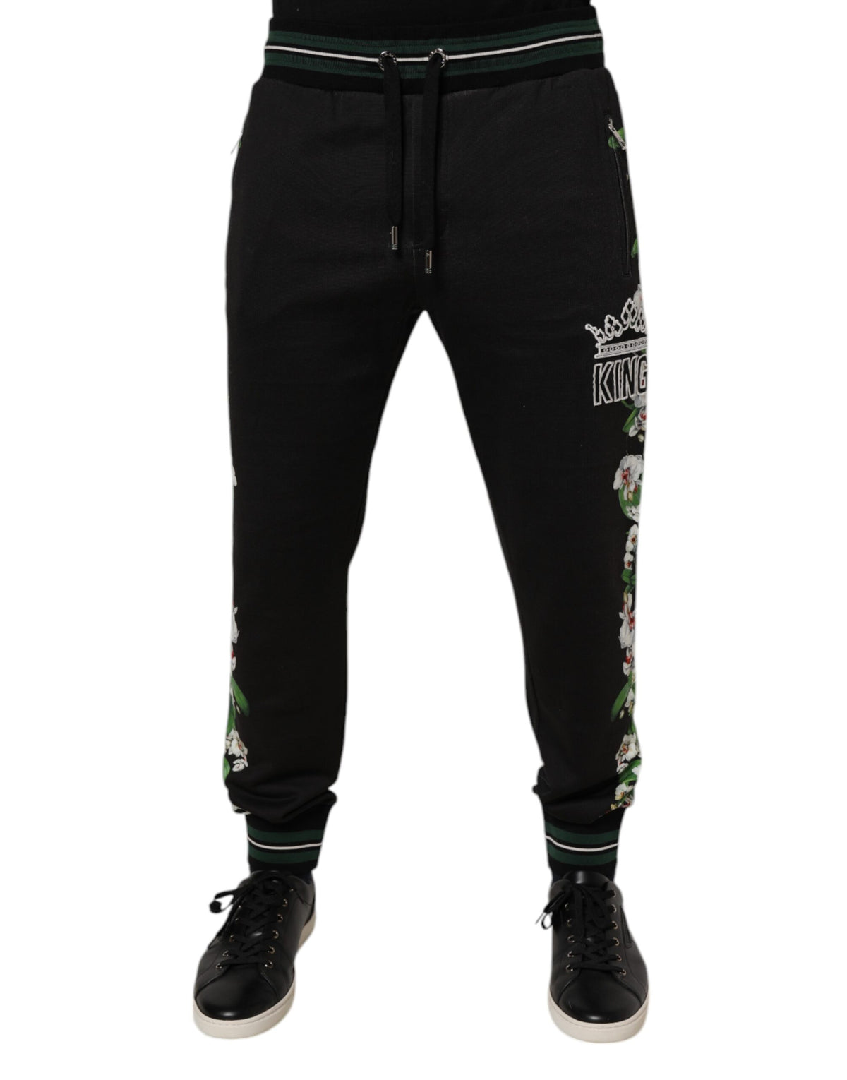 Dolce & Gabbana Black Floral King Men Jogger Sweatpants Pants