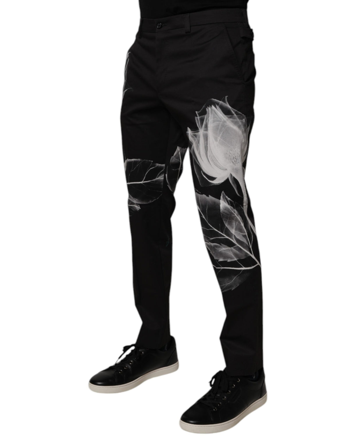 Dolce & Gabbana Black Cotton Floral Skinny Dress Pants