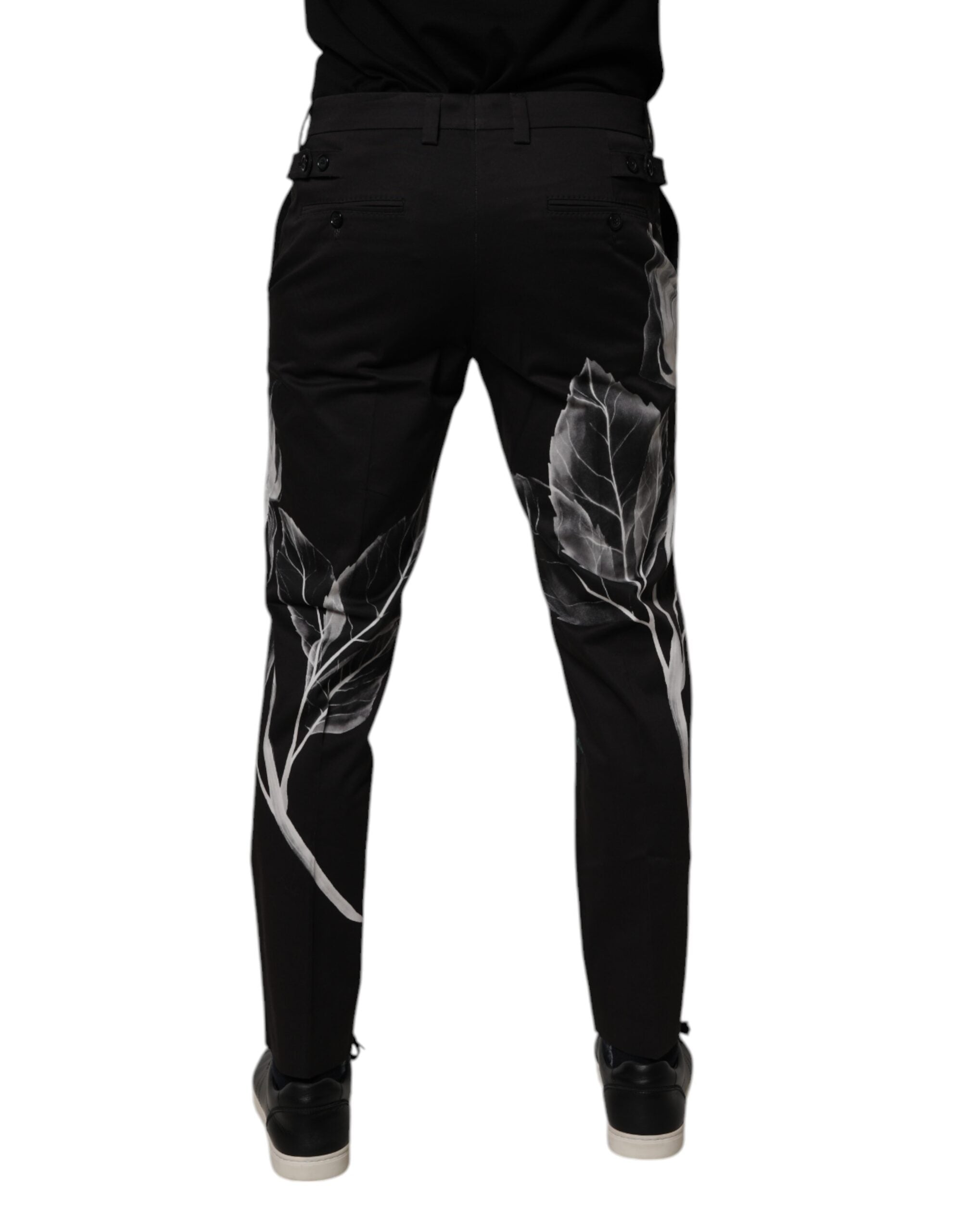 Dolce & Gabbana Black Cotton Floral Skinny Dress Pants Dolce & Gabbana