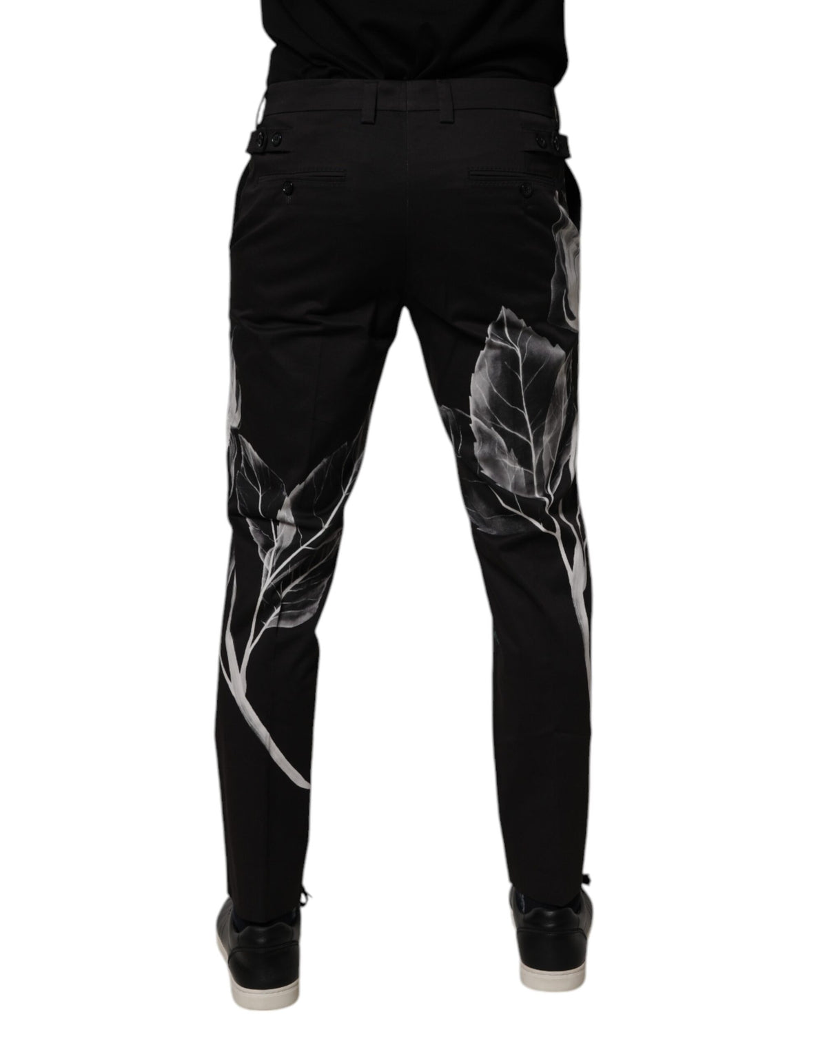 Dolce & Gabbana Black Cotton Floral Skinny Dress Pants