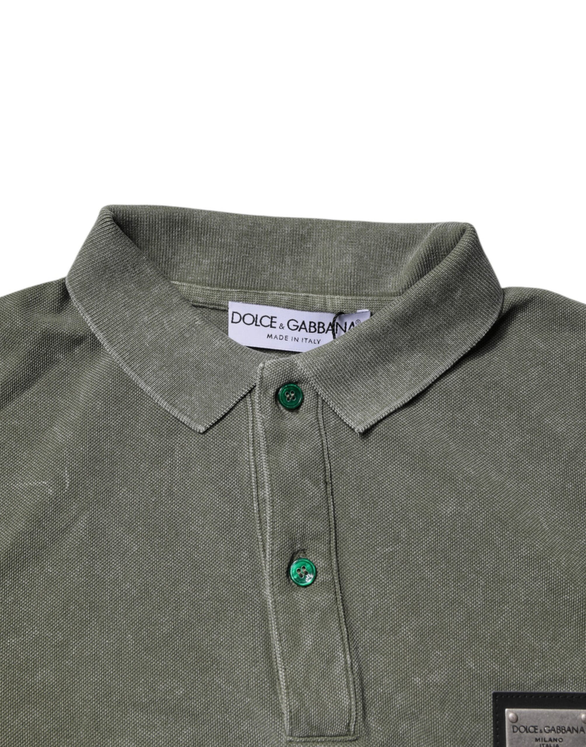 Dolce & Gabbana Army Green Logo Plaque Cotton Polo Shirt T-shirt