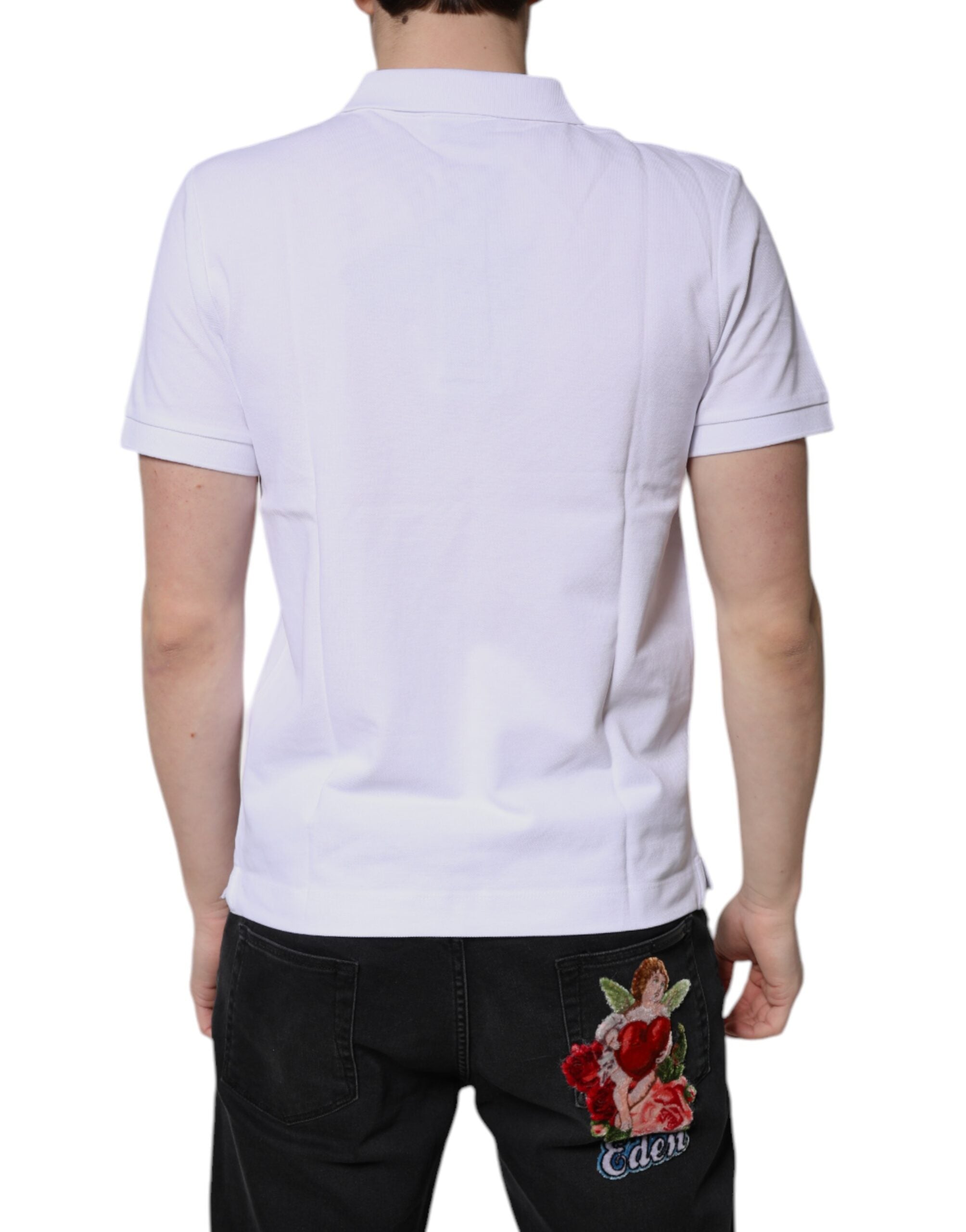 Dolce & Gabbana White Cotton Crown Collared Men Polo T-shirt Dolce & Gabbana