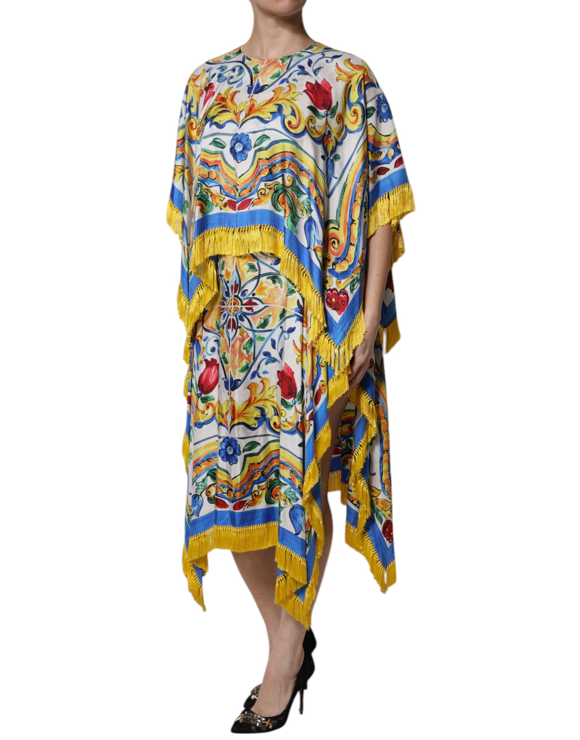 Dolce & Gabbana Multicolor Majolica Kaftan Short Sleeves Maxi Dress Dolce & Gabbana