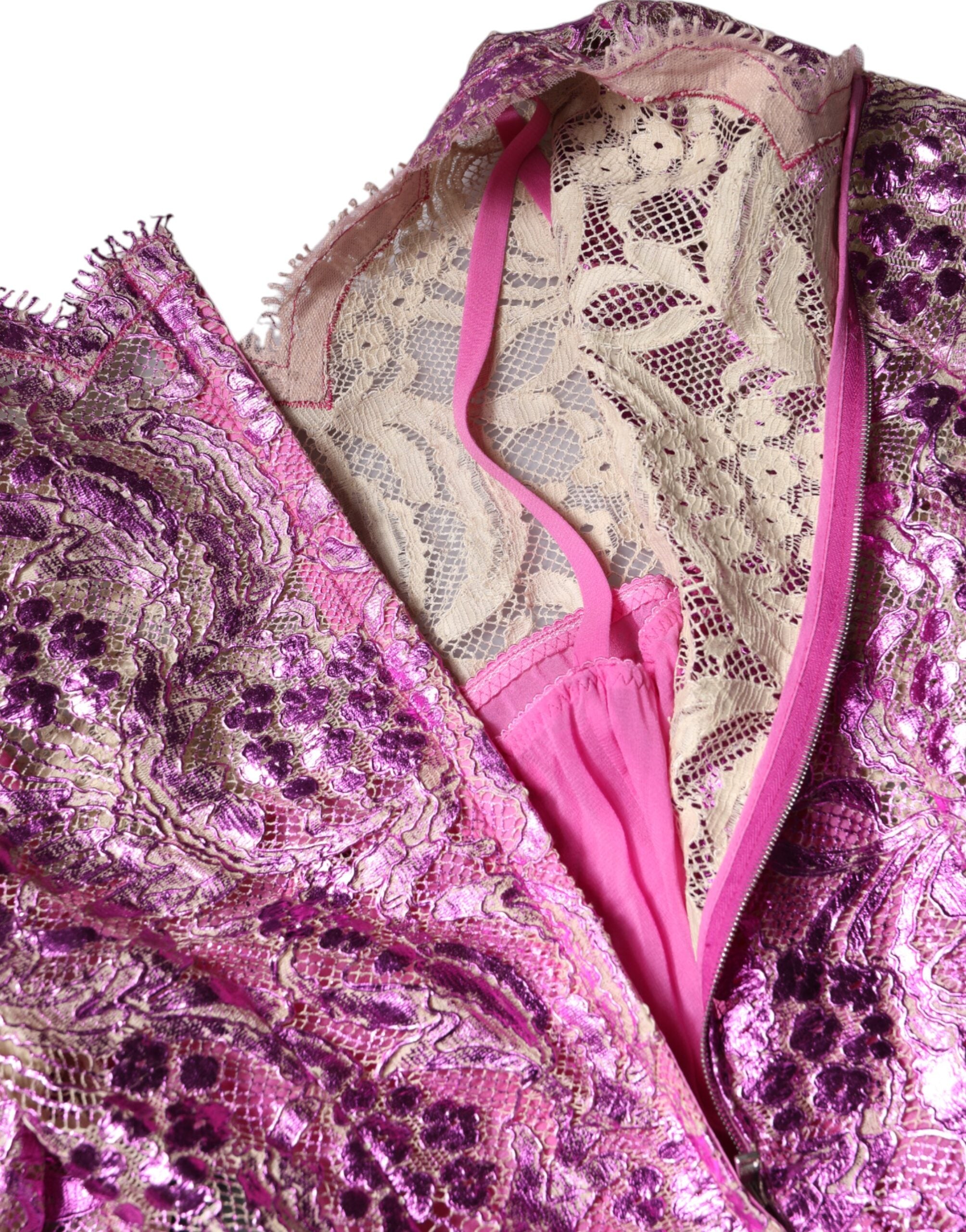 Dolce & Gabbana Metallic Fuchsia Floral Sheath Mini Dress Dolce & Gabbana