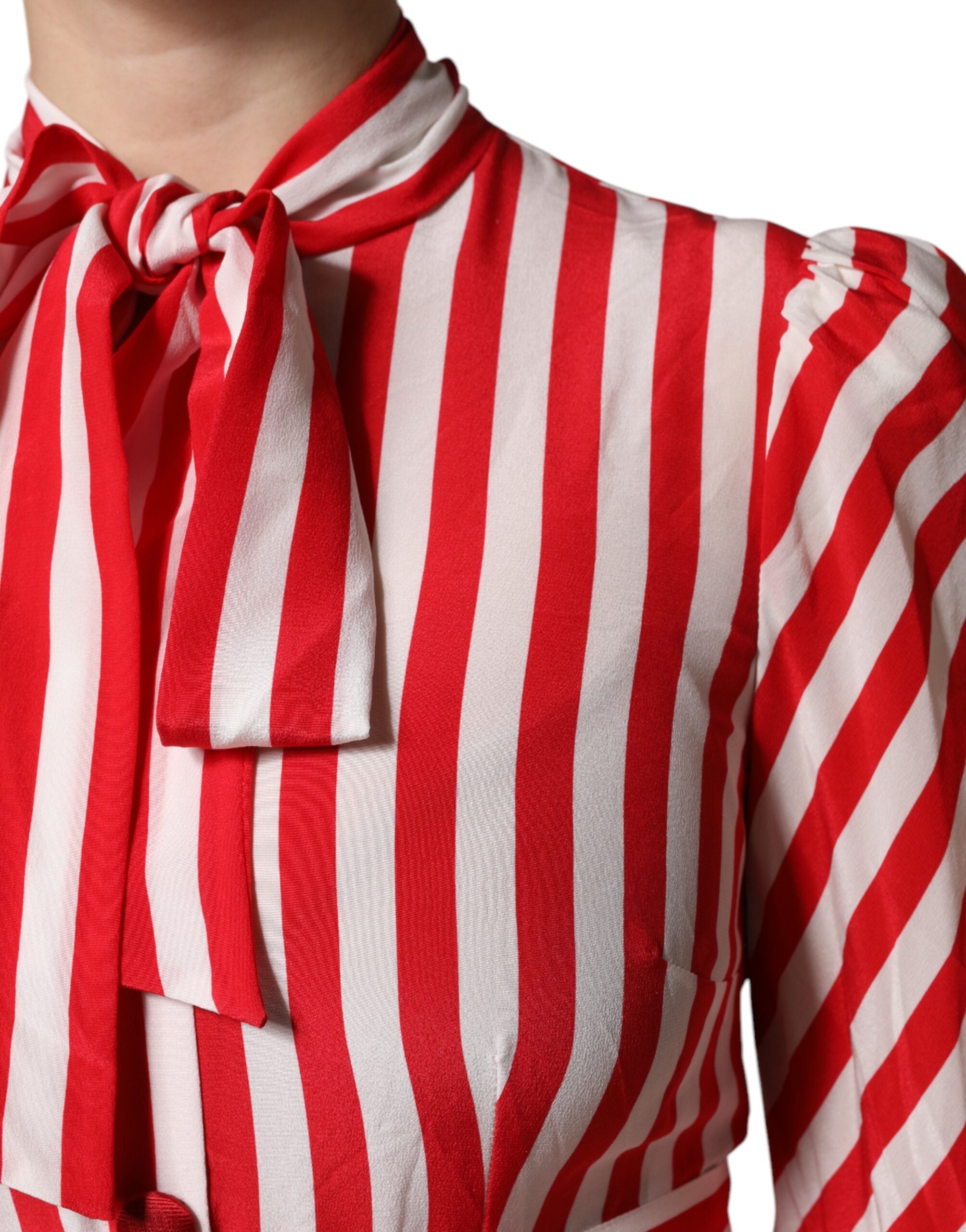 Dolce & Gabbana White Red Stripes Long Sleeves Midi Dress Dolce & Gabbana