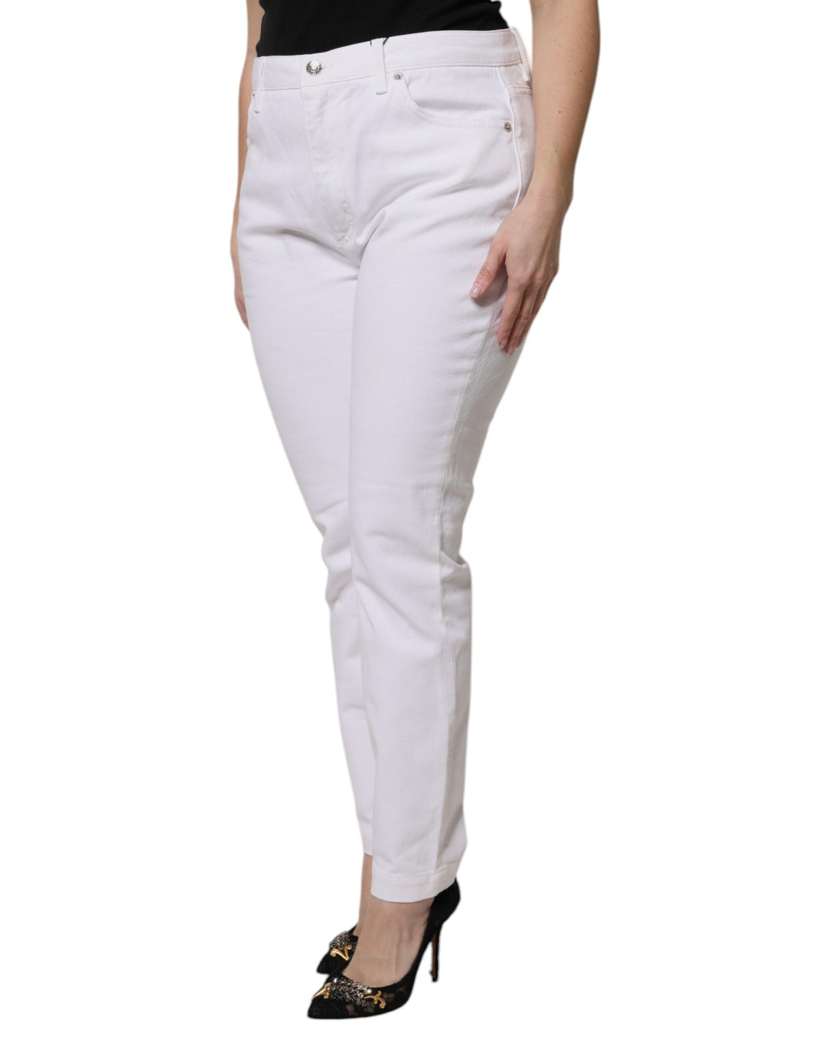 Dolce & Gabbana White Cotton Mid Waist Skinny Denim Jeans