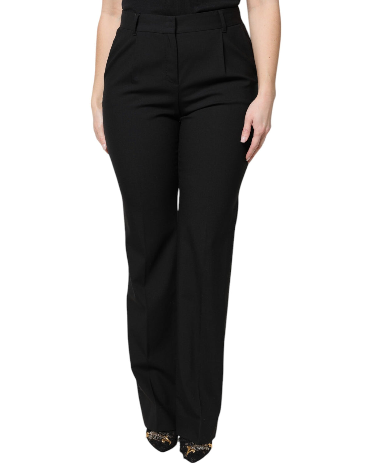 Dolce & Gabbana Black Wool High Waist Boot Cut Dress Pants
