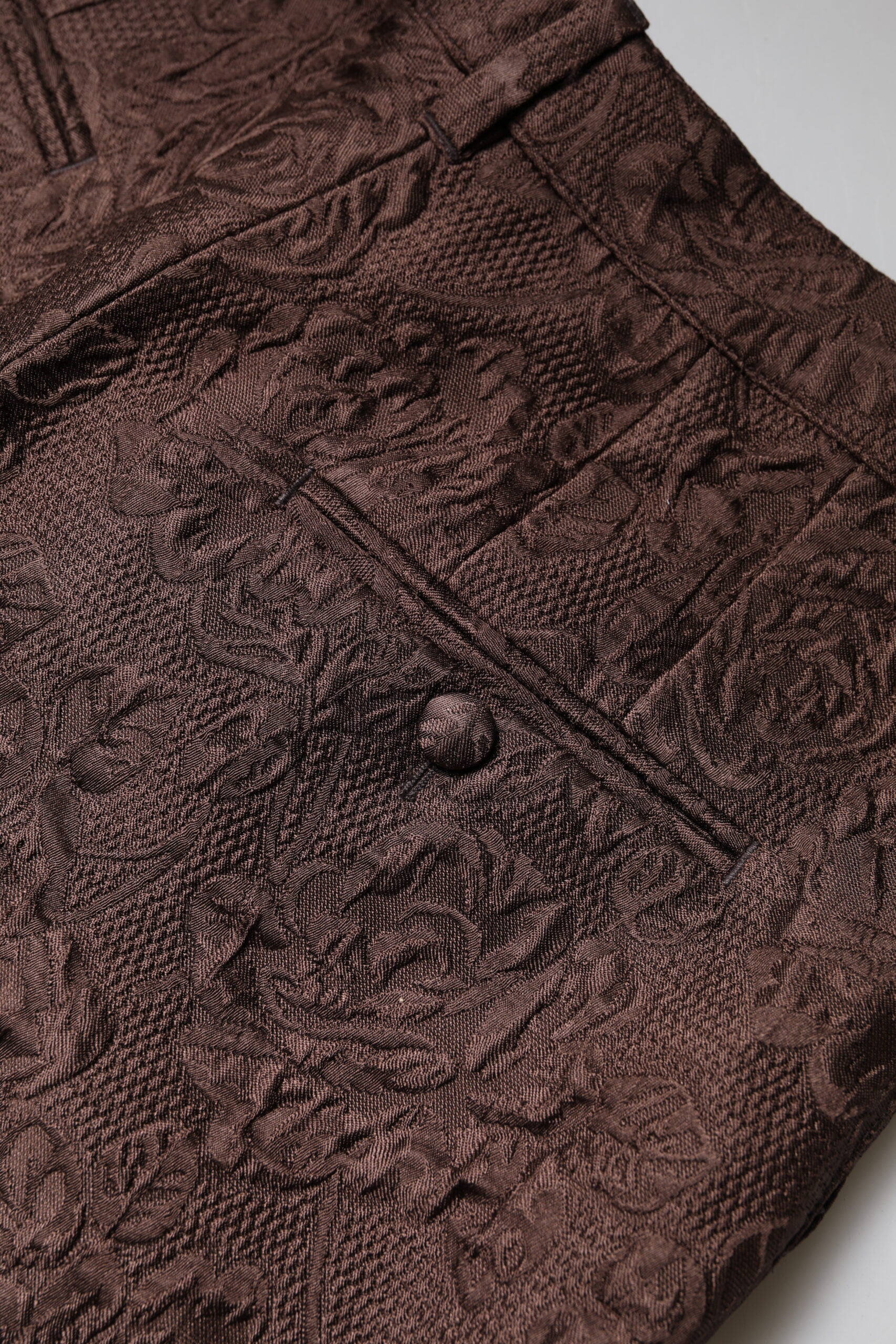 Dolce & Gabbana Brown Floral Brocade Mid Waist Mini Short Dolce & Gabbana