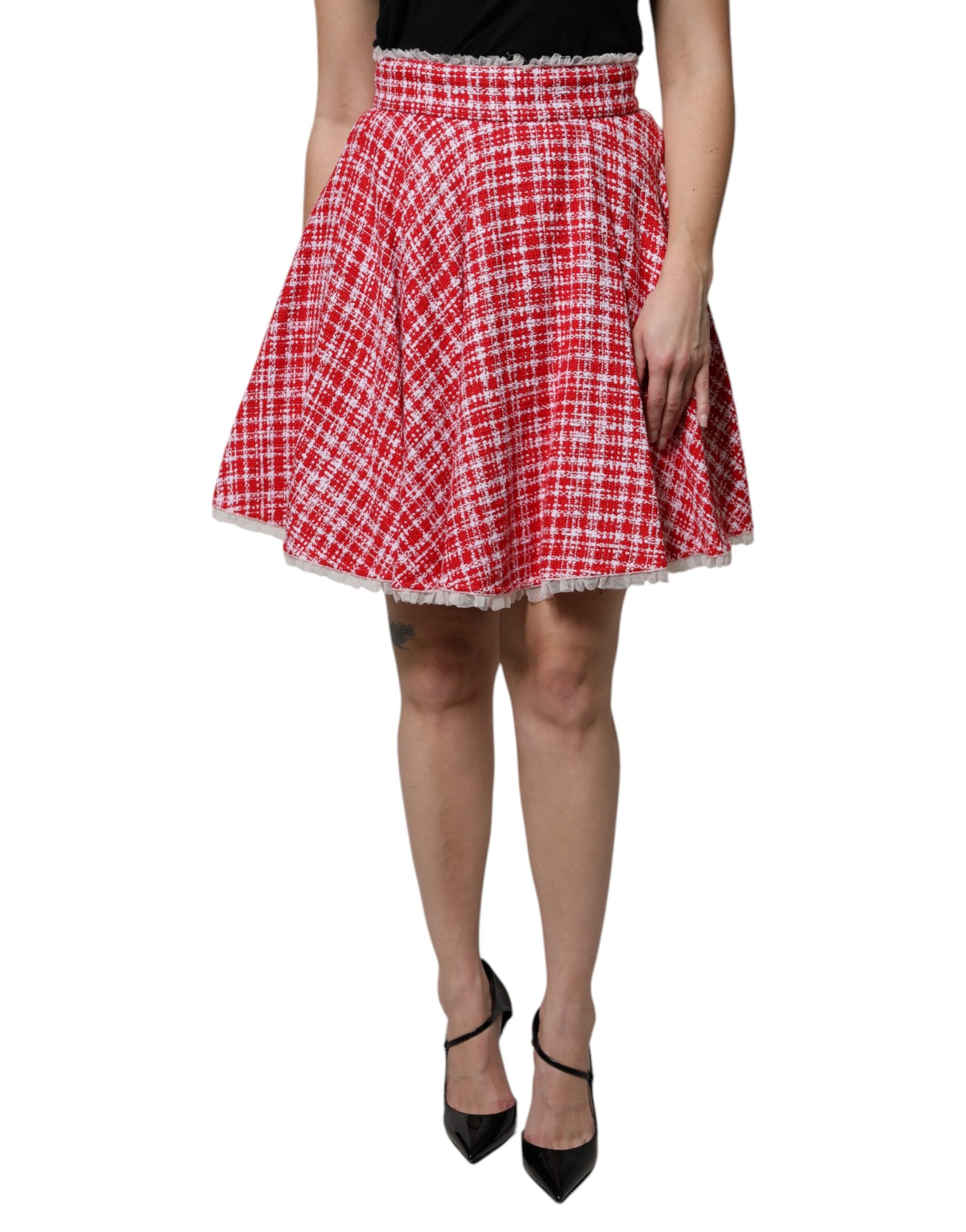 Dolce & Gabbana Red White High Waist A-line Above Knee Skirt Dolce & Gabbana