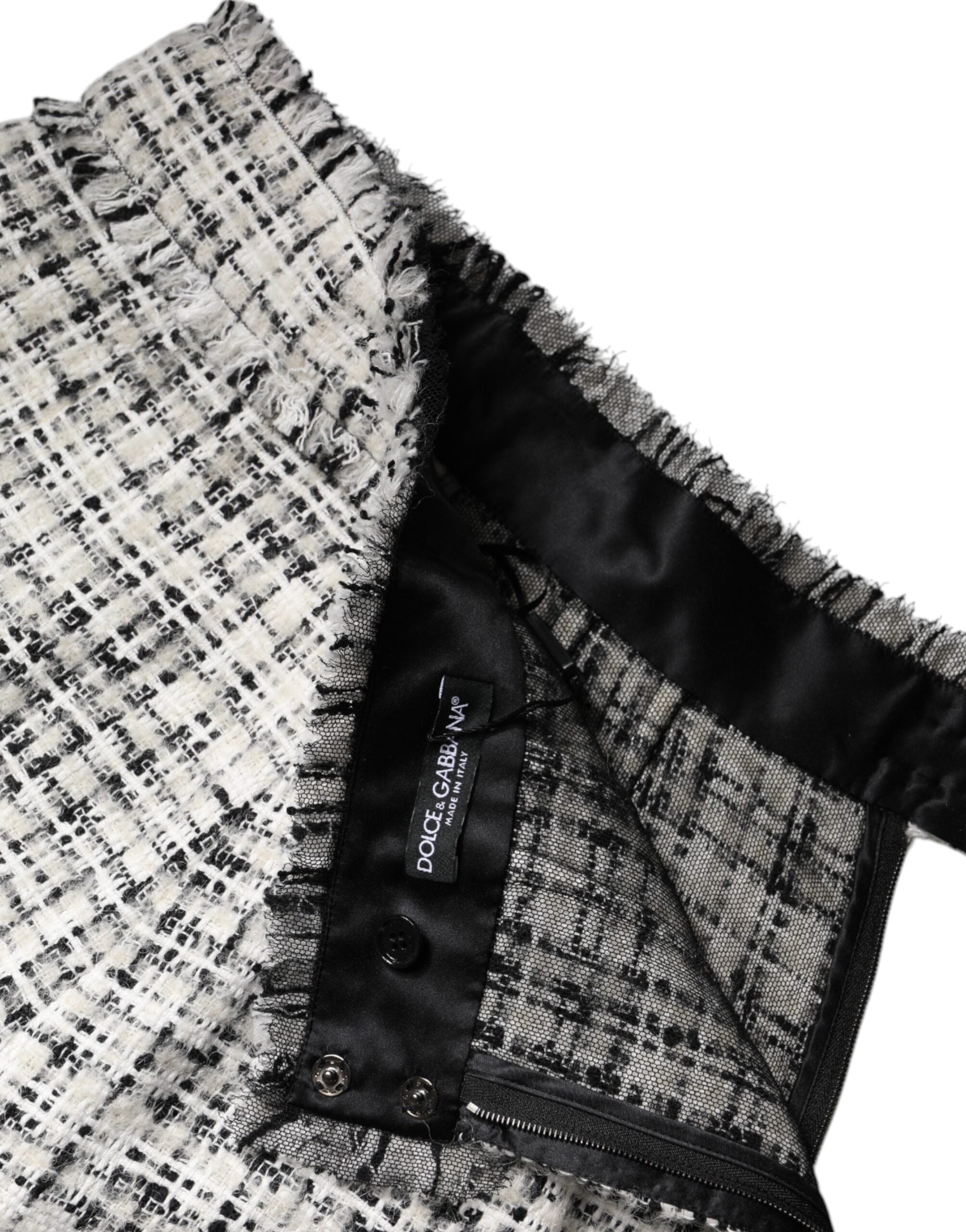 Dolce & Gabbana White Black High Waist Tartan Tweed Mini Skirt Dolce & Gabbana