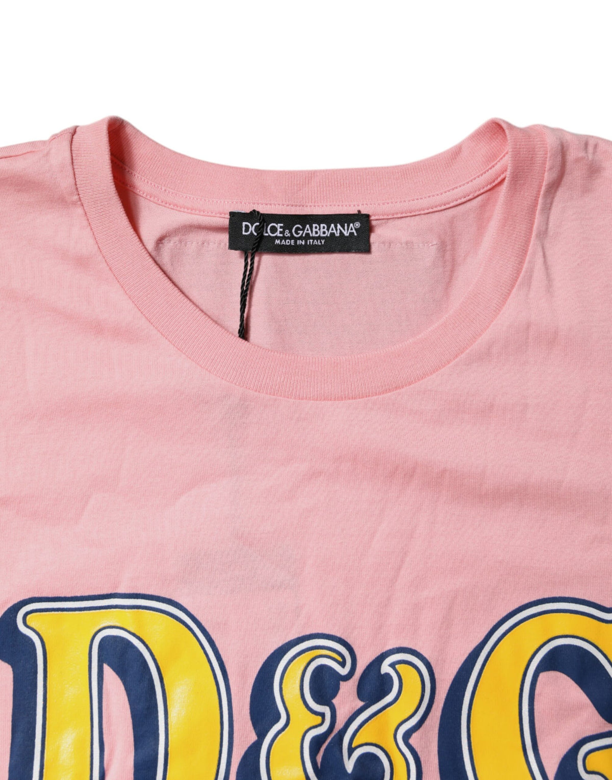 Dolce & Gabbana Pink Logo Print Cotton Crew Neck Tee T-shirt