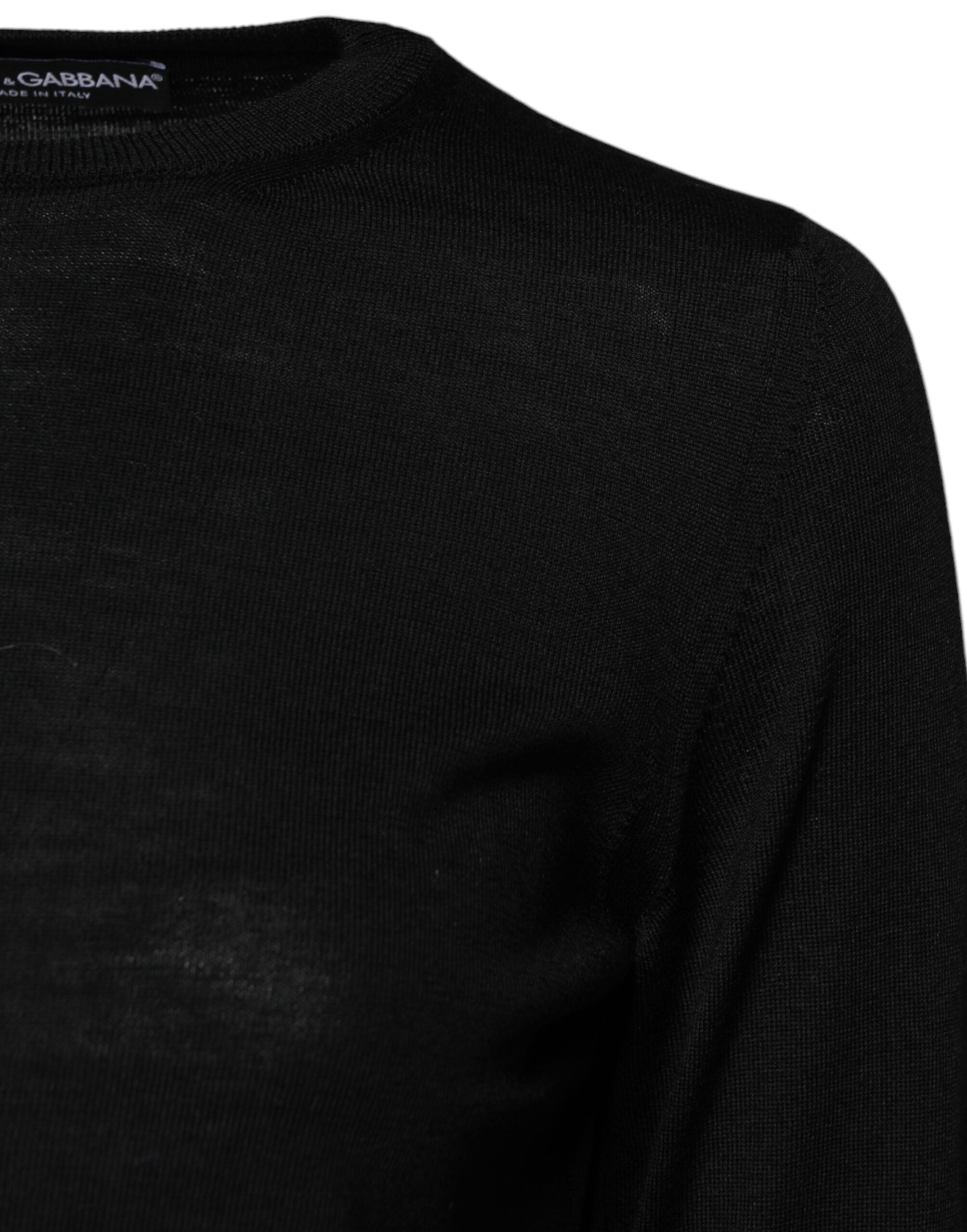Dolce & Gabbana Black Wool Knit Crew Neck Pullover Sweater Dolce & Gabbana