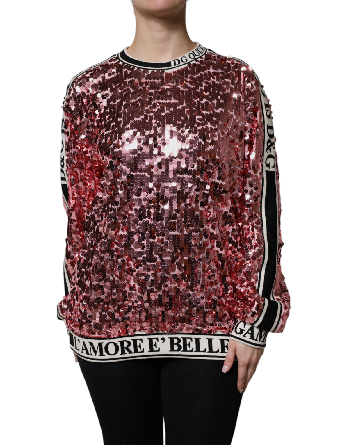 Dolce & Gabbana Pink DG Queen Sequin Pullover Sweater