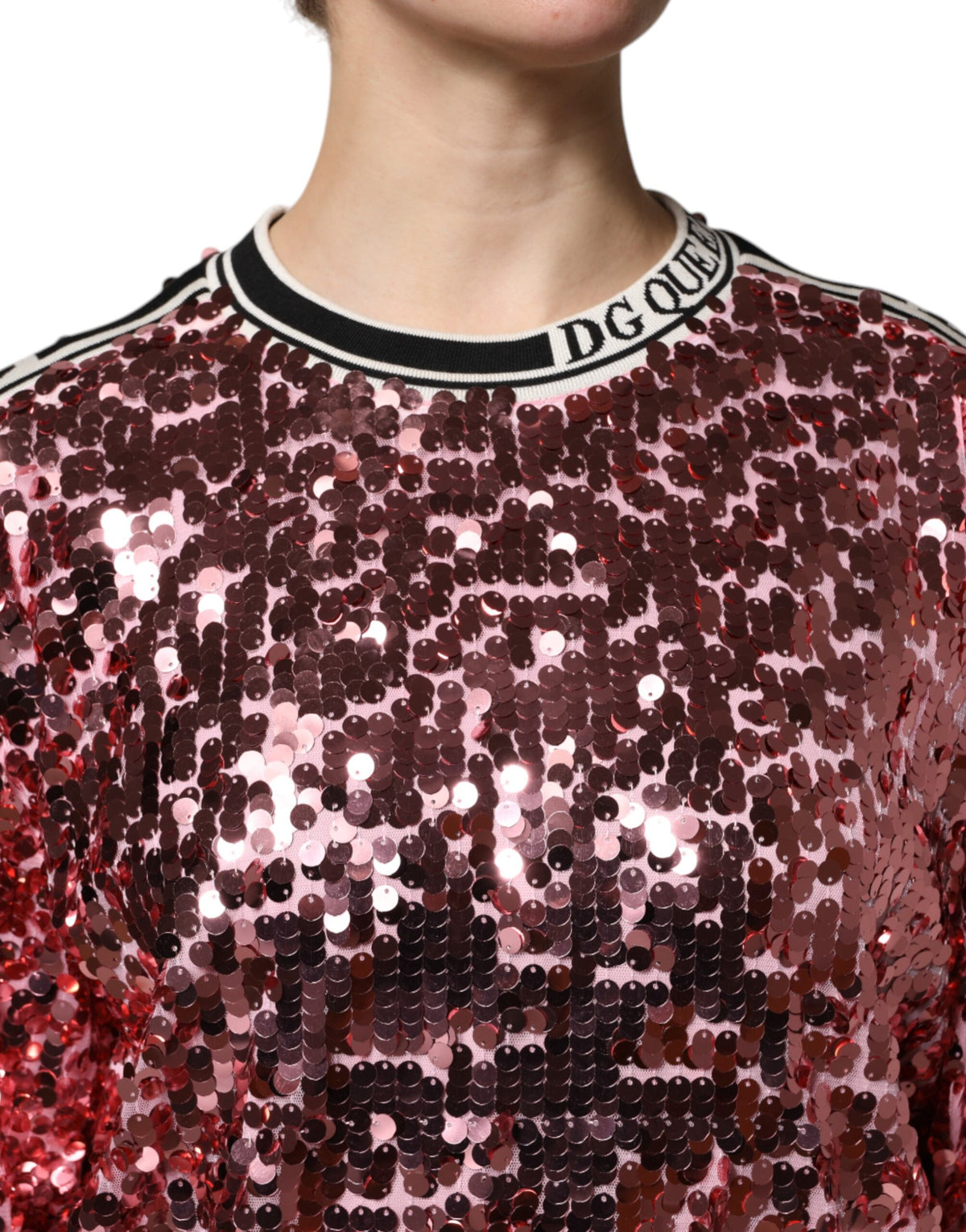 Dolce & Gabbana Pink DG Queen Sequin Pullover Sweater