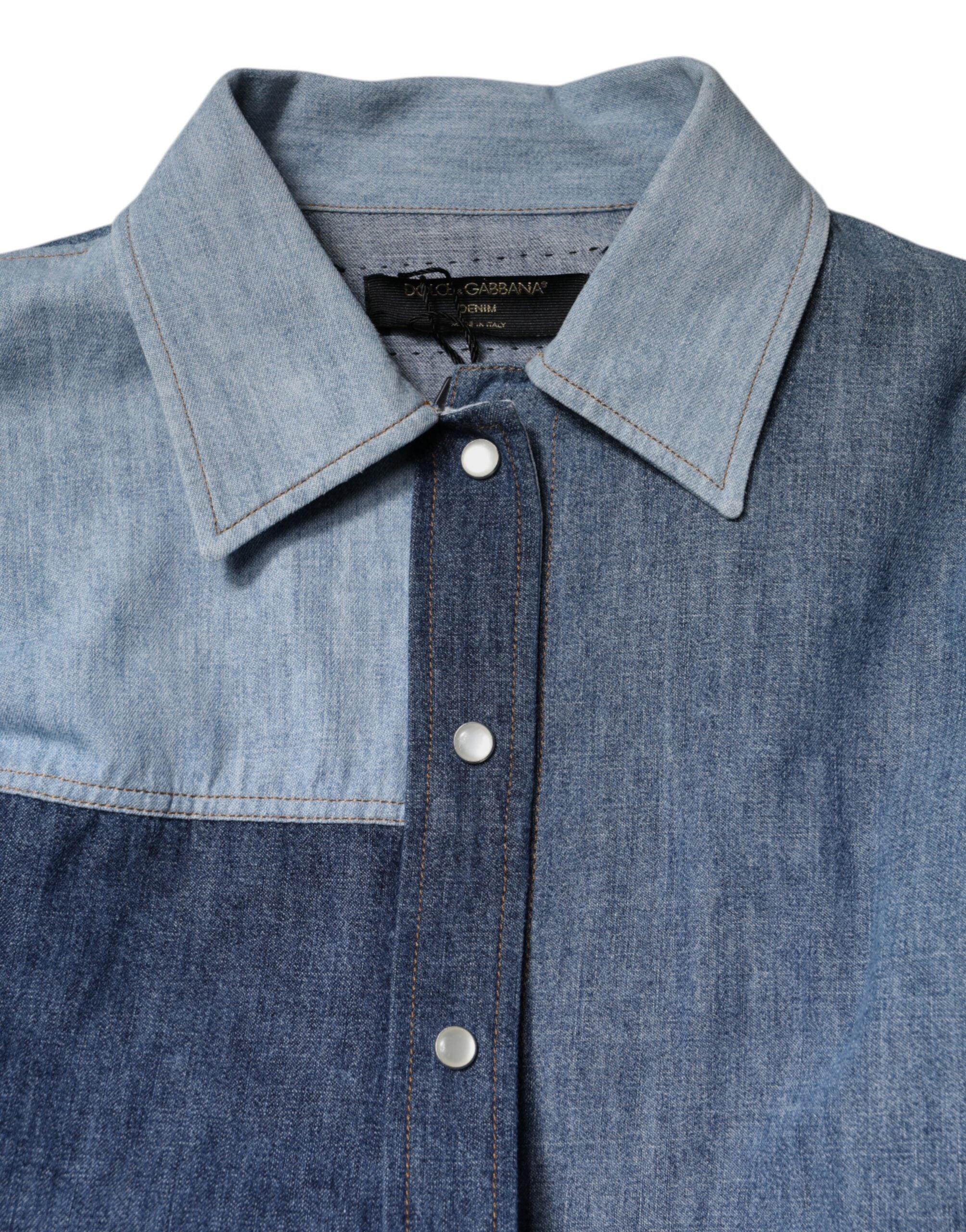 Dolce & Gabbana Blue Cotton Button Up Collared Long Sleeve Top Dolce & Gabbana