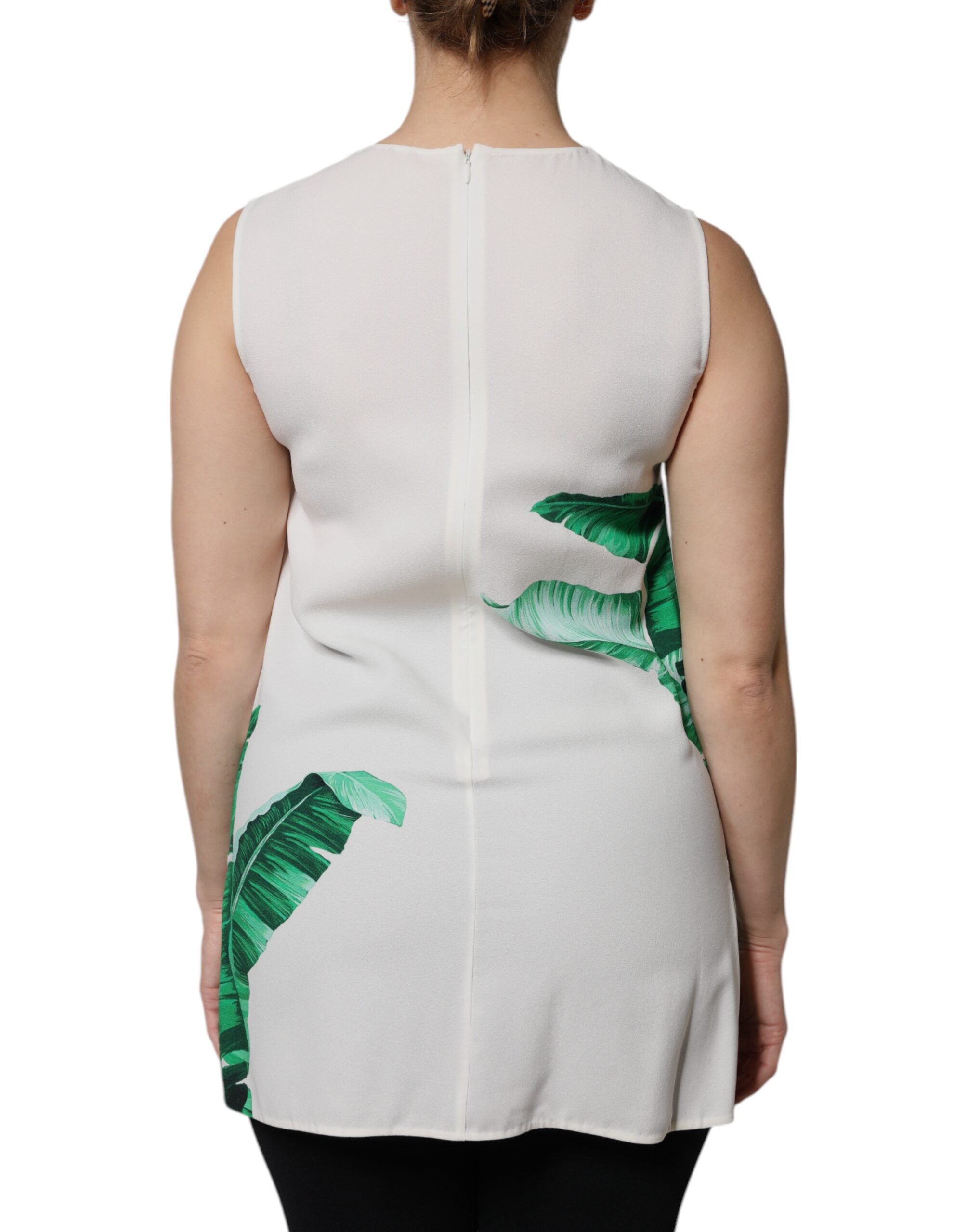 Dolce & Gabbana White Banana Leaf Print Round Neck Tank Top Dolce & Gabbana