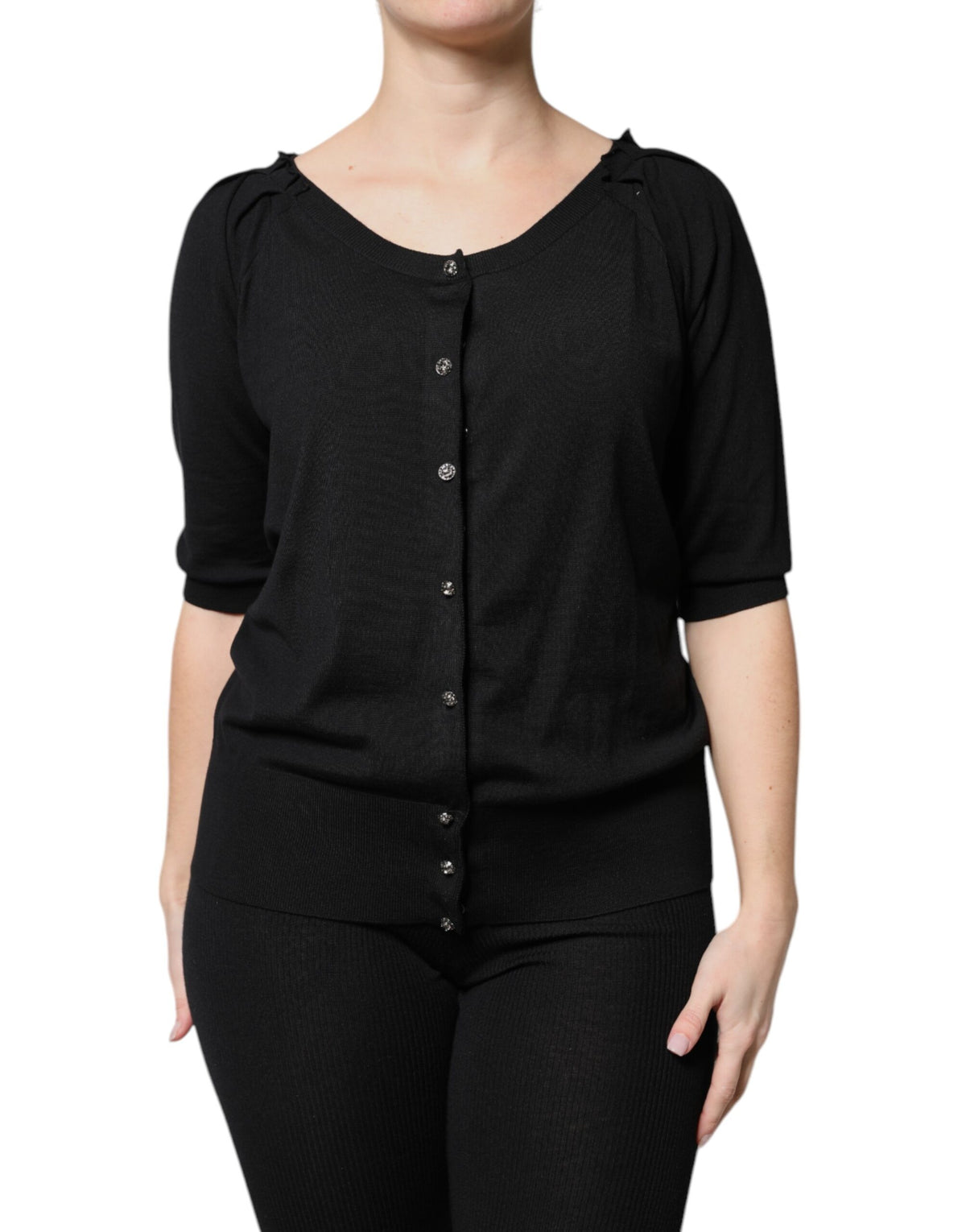 Dolce & Gabbana Black Button Down Short Sleeve Blouse Top