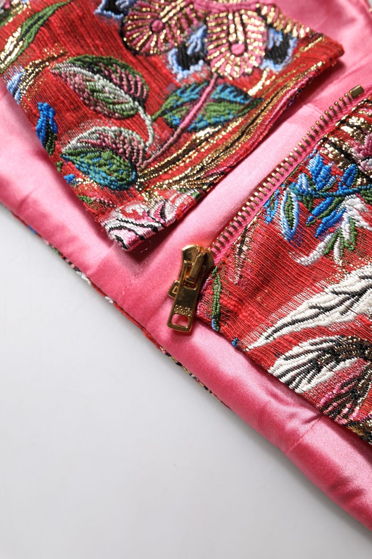 Dolce & Gabbana Red Floral Brocade Cropped Bustier Corset Top