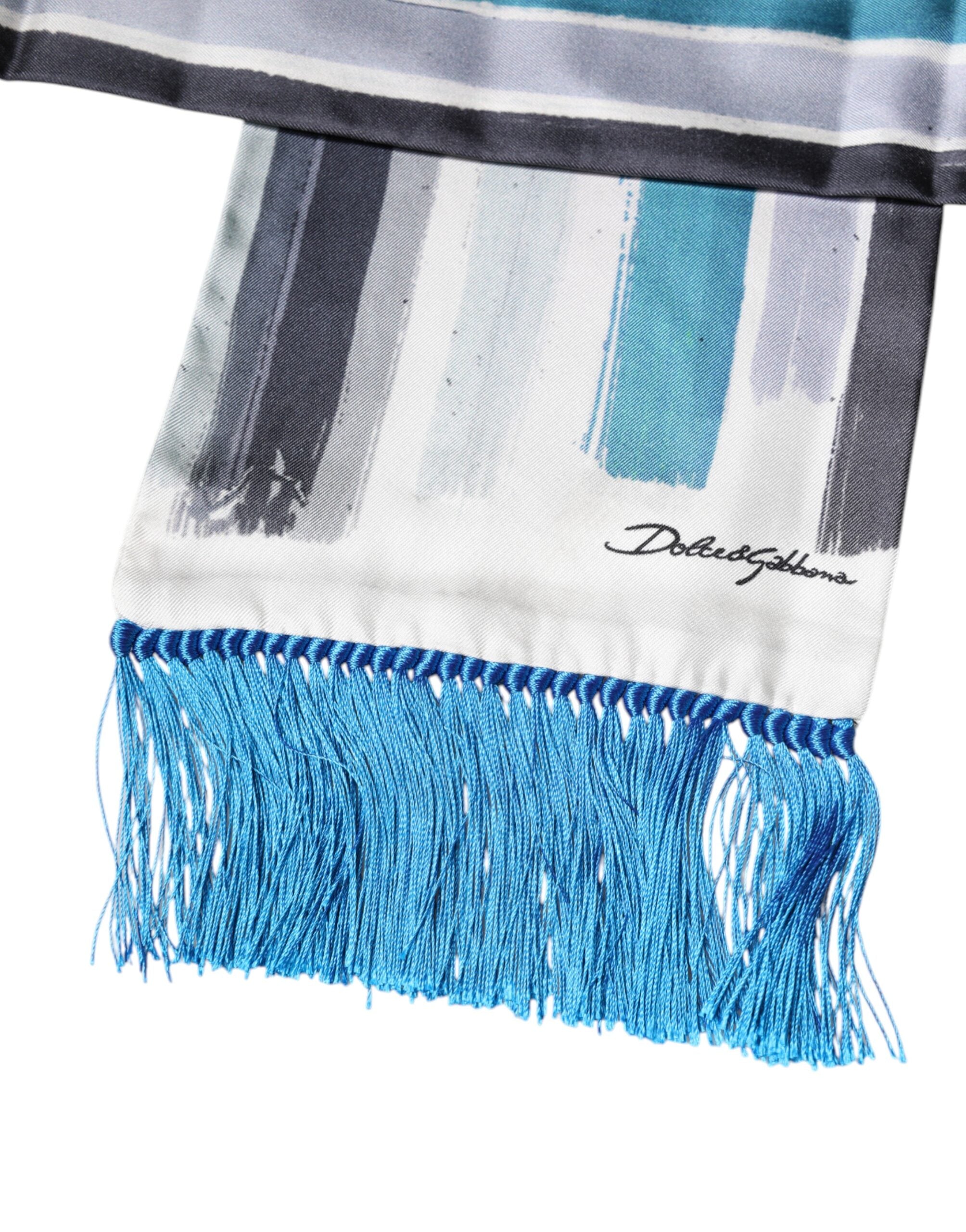 Dolce & Gabbana Multicolor Stripes Silk Fringes Neck Foulard Scarf Dolce & Gabbana