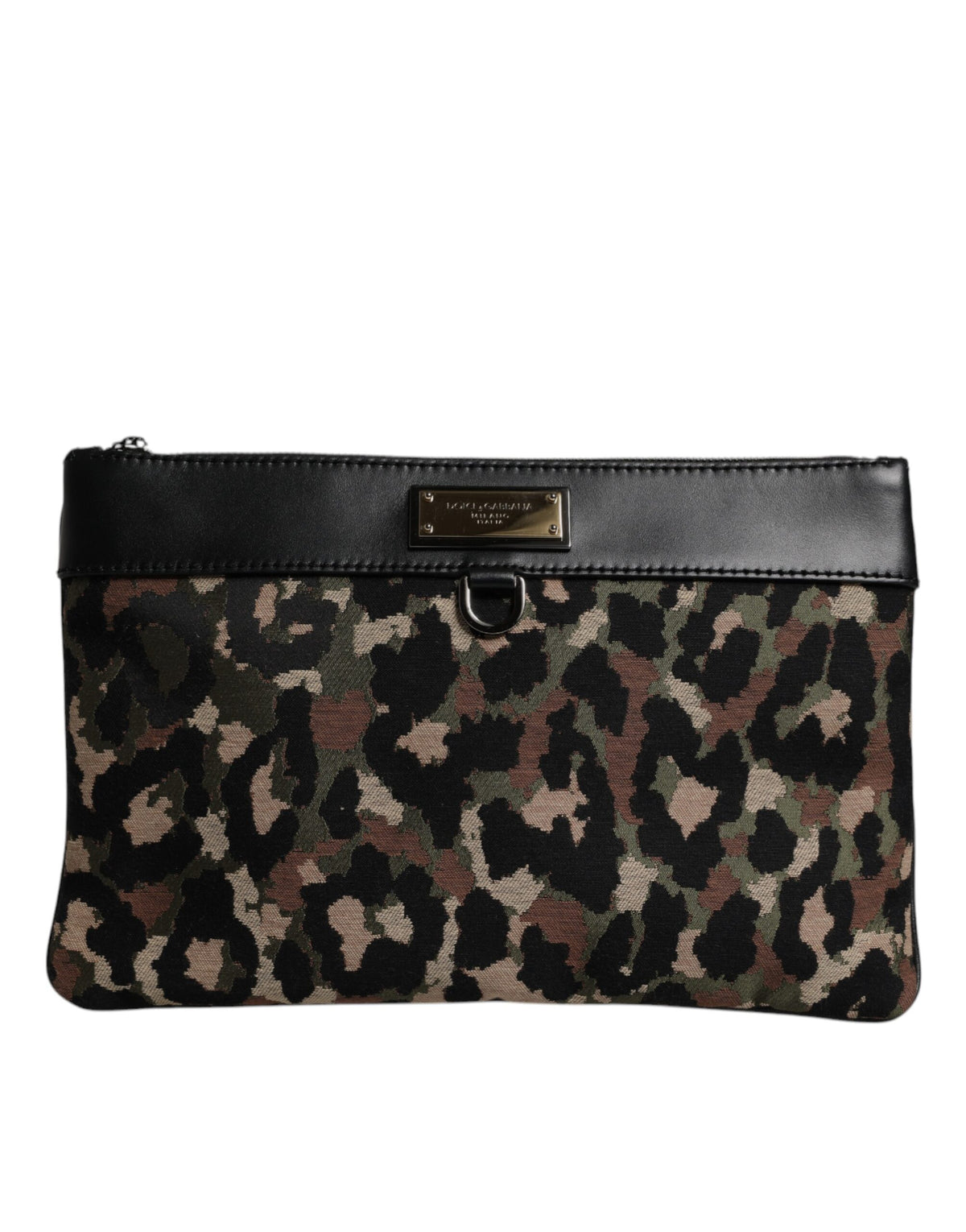 Dolce & Gabbana Multicolor Leopard Jacquard Print Logo Plaque Pouch Bag