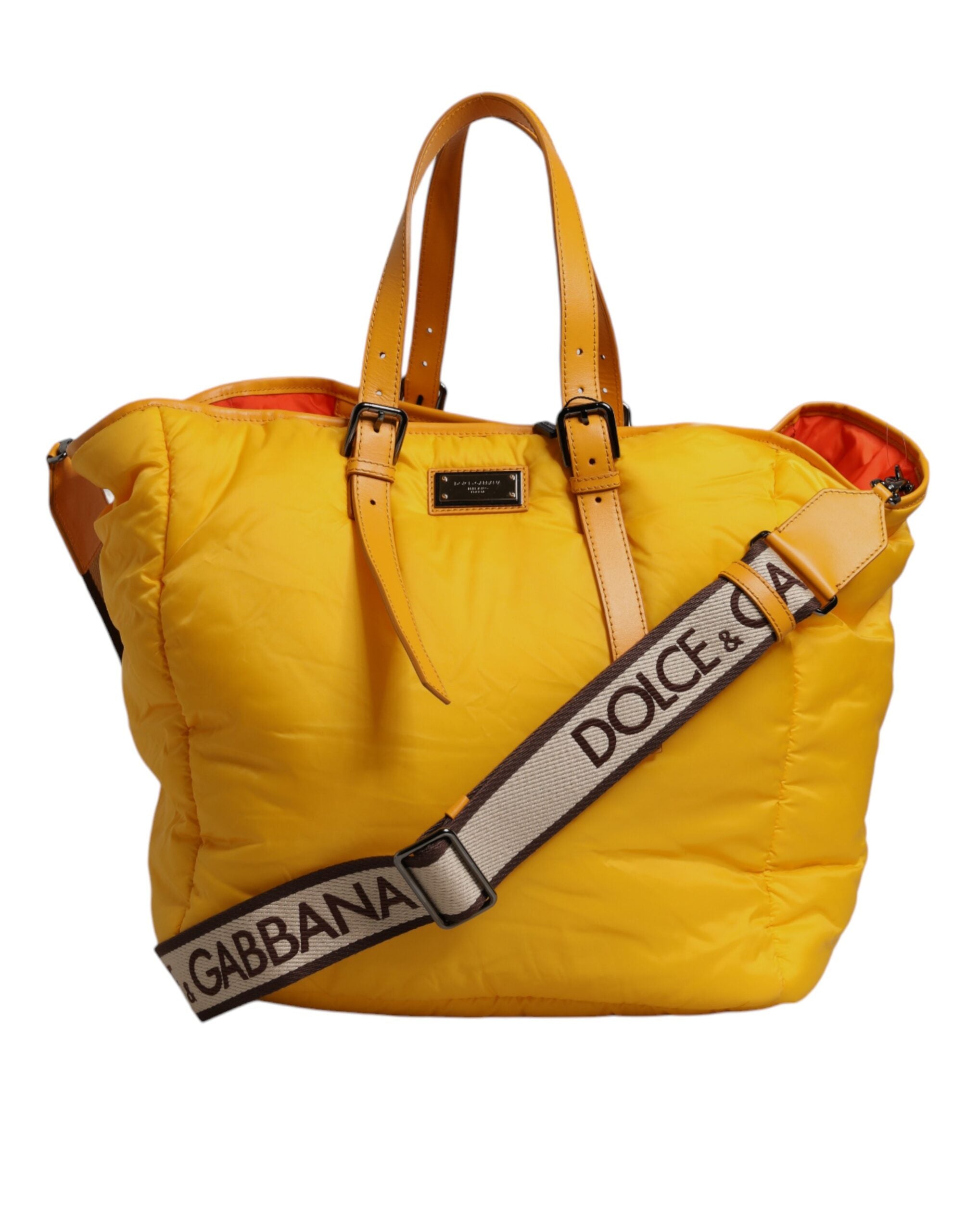 Dolce & Gabbana Yellow Orange Nylon Logo Plaque Hand Shoulder Duffle Bag Dolce & Gabbana