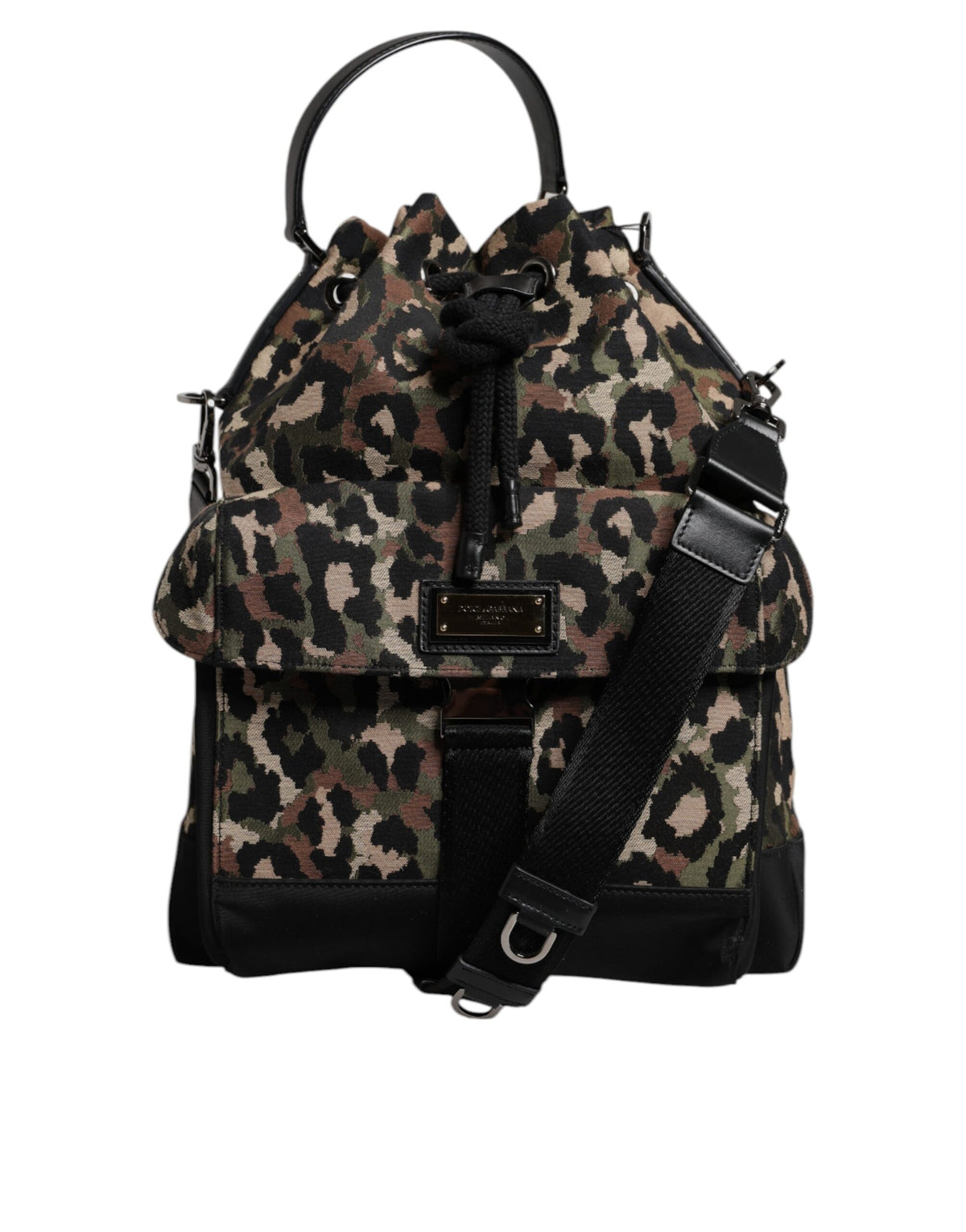 Dolce & Gabbana Multicolor Leopard Cotton Shoulder Bucket Bag