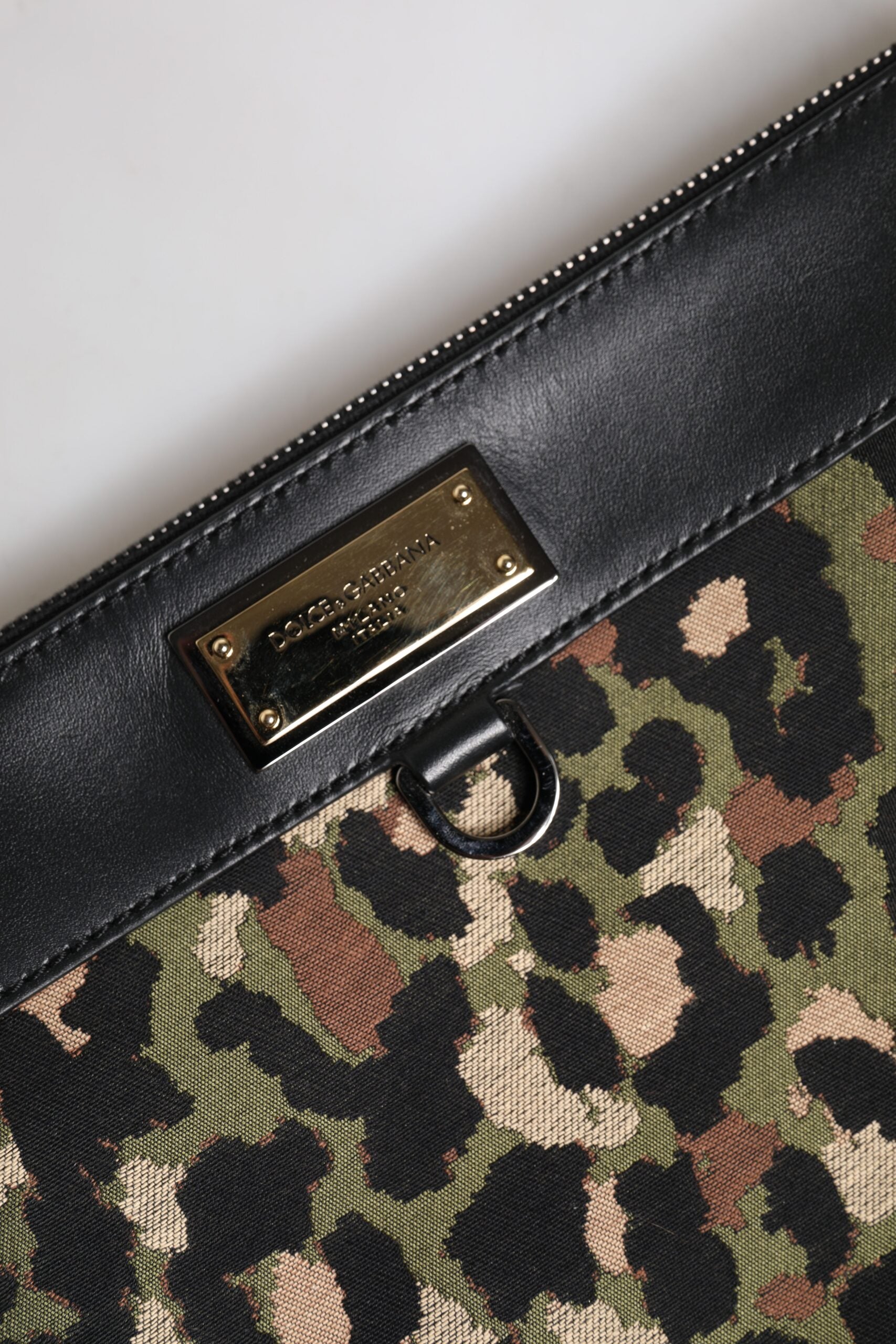 Dolce & Gabbana Multicolor Leopard Jacquard Print Logo Plaque Pouch Bag Dolce & Gabbana