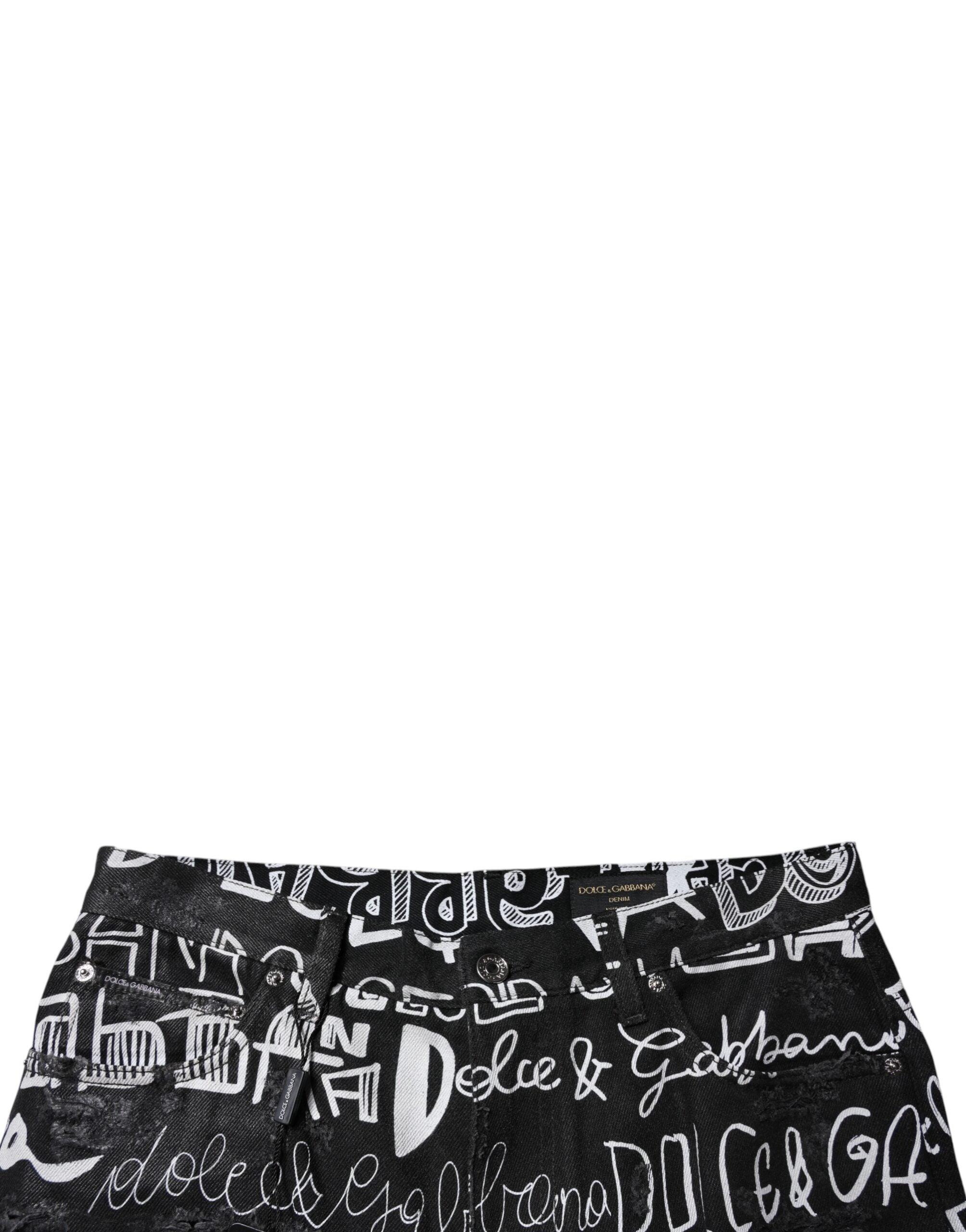Dolce & Gabbana Black Cotton Logo Print Straight Denim Jeans Dolce & Gabbana