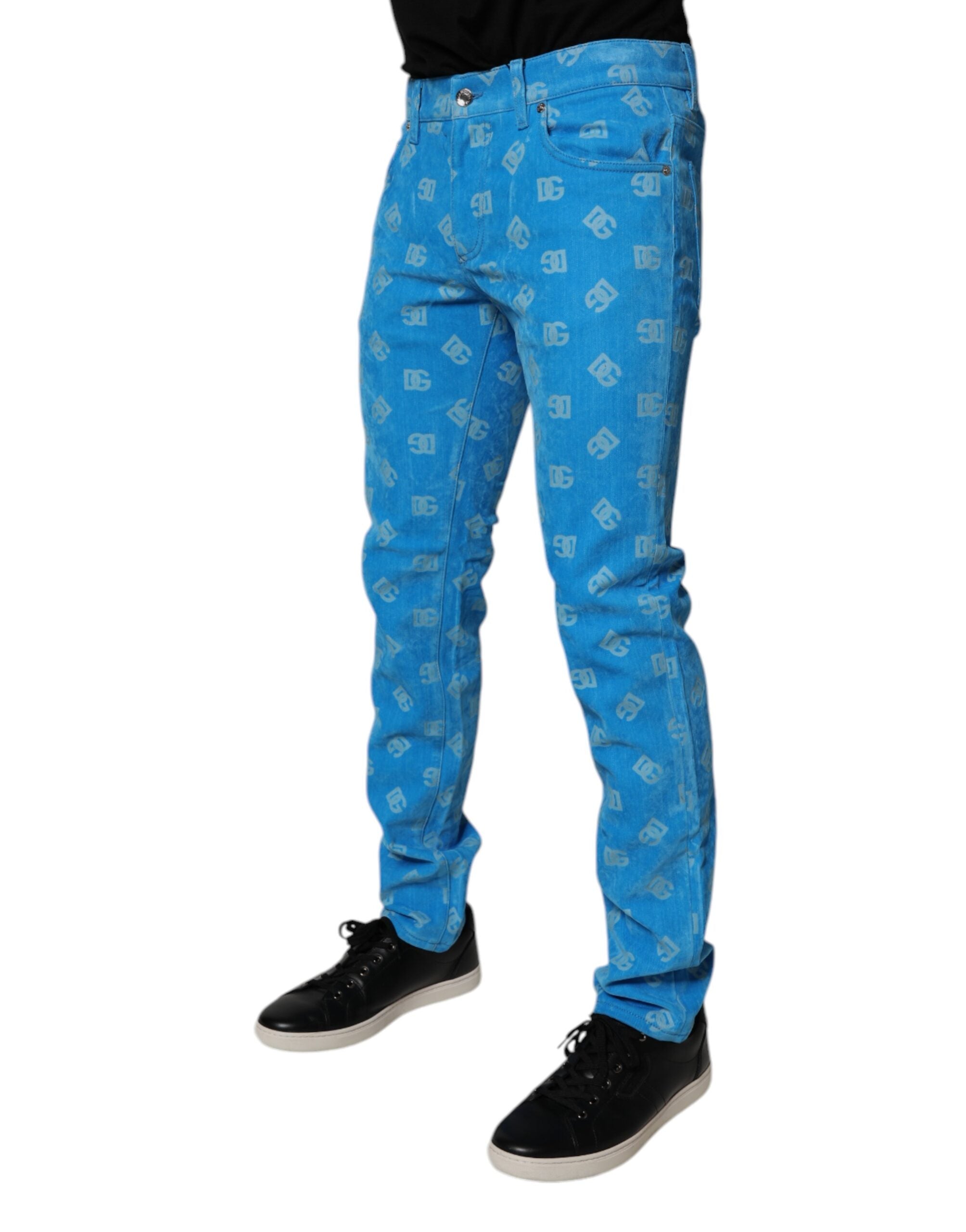 Dolce & Gabbana Blue Logo Monogram Cotton Skinny Denim Jeans Dolce & Gabbana