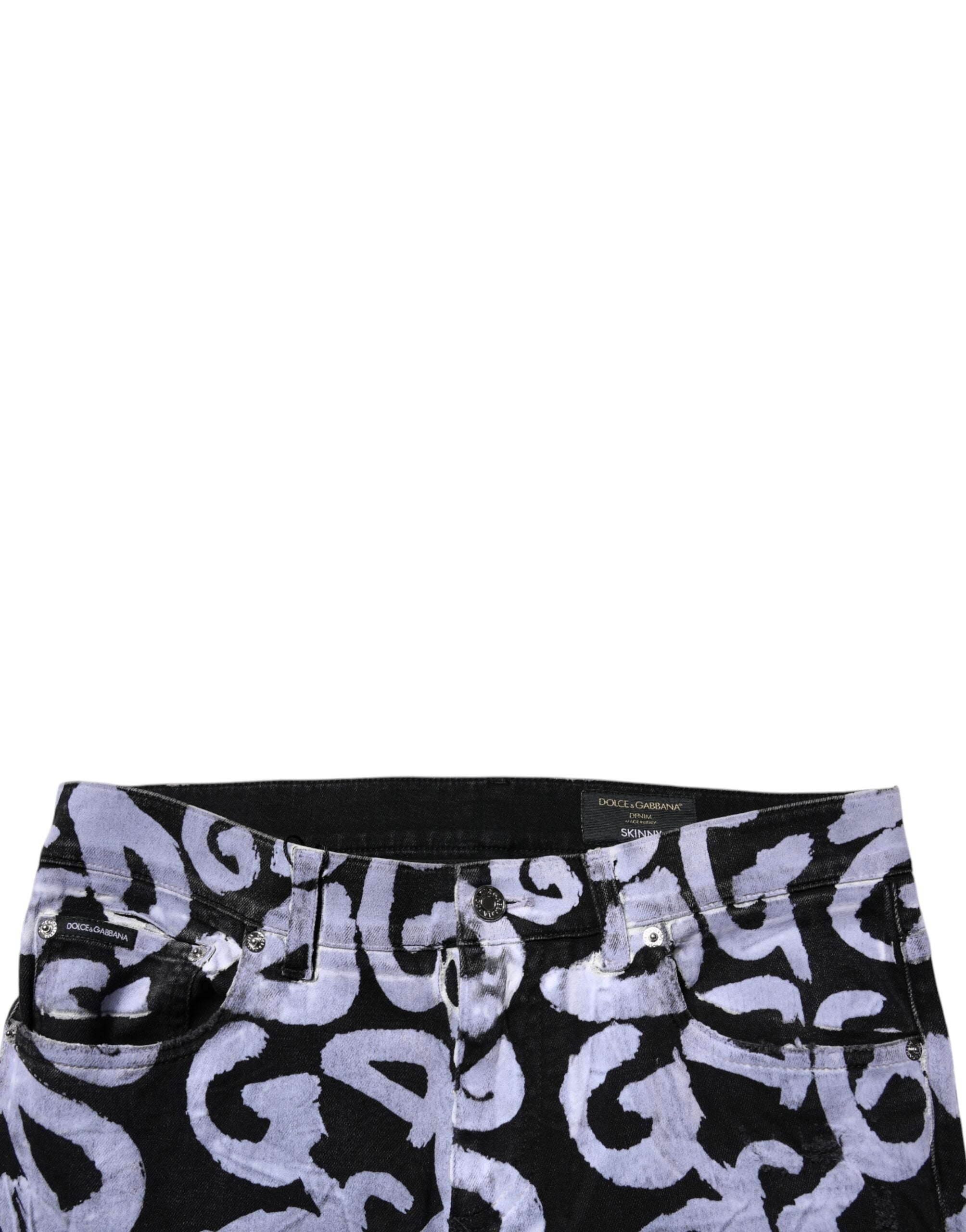 Dolce & Gabbana Black Logo Monogram Cotton Skinny Denim Jeans Dolce & Gabbana