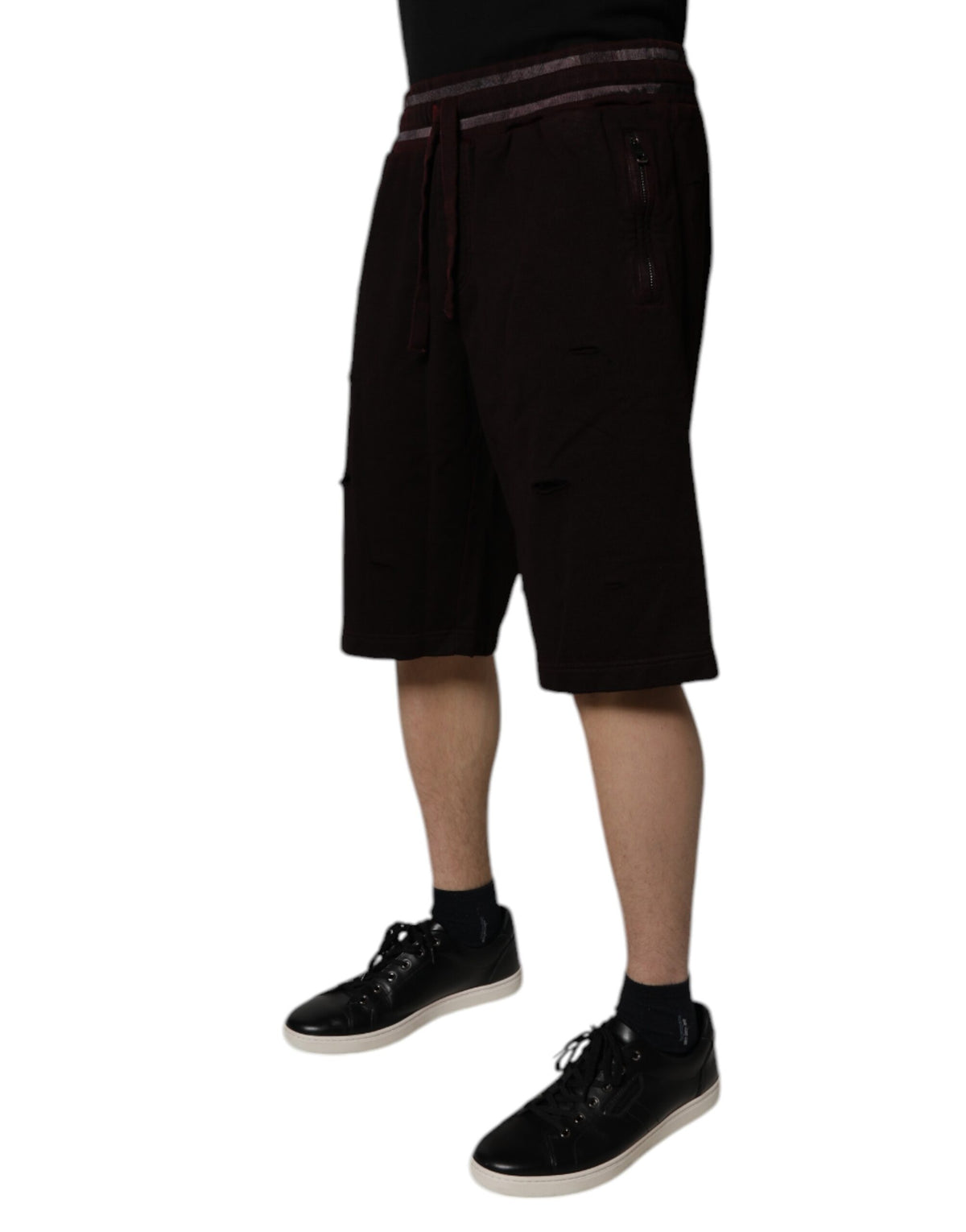 Dolce & Gabbana Maroon Cotton Logo Plaque Men Bermuda Shorts
