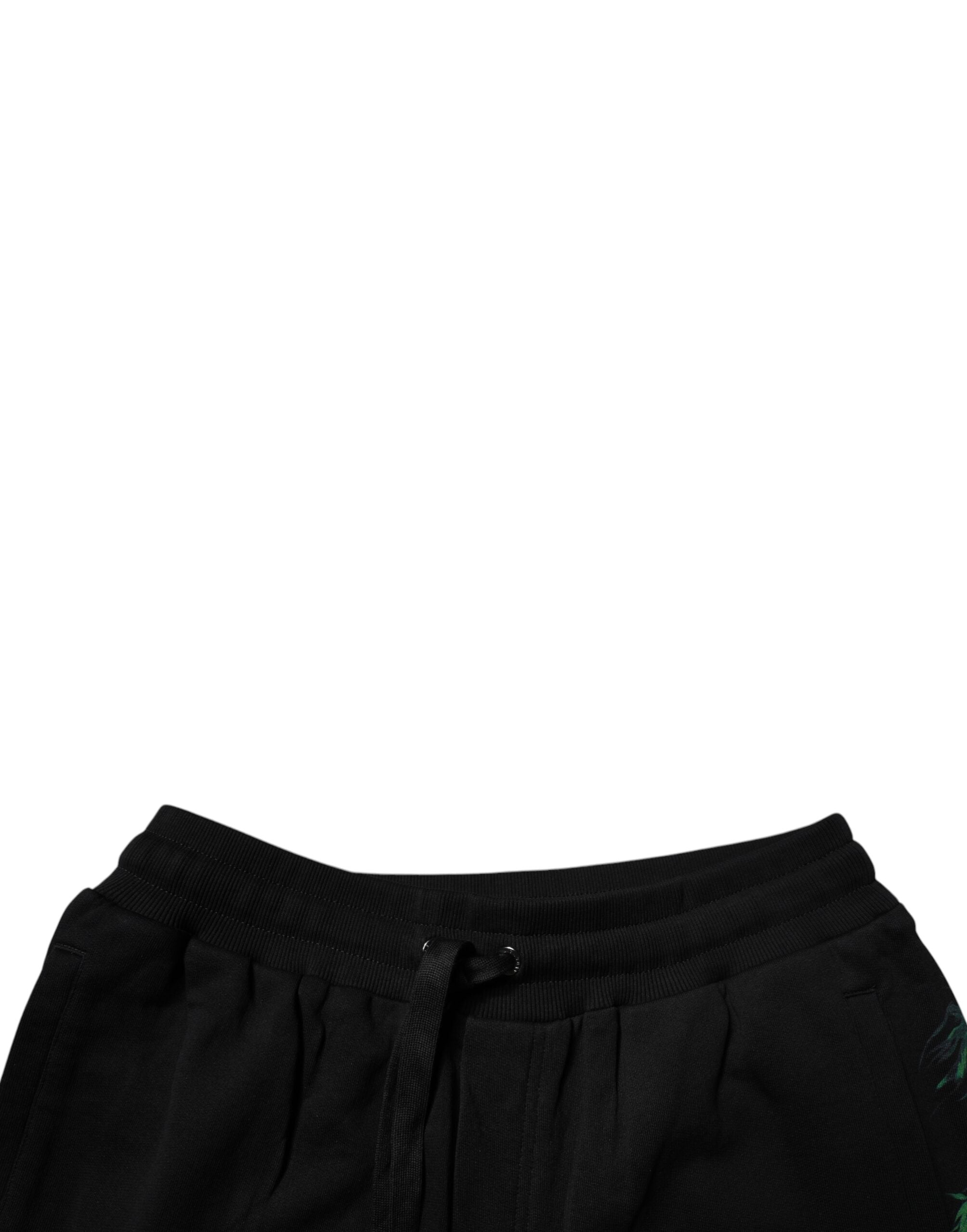Dolce & Gabbana Black Cotton Logo Floral Print Bermuda Shorts Dolce & Gabbana
