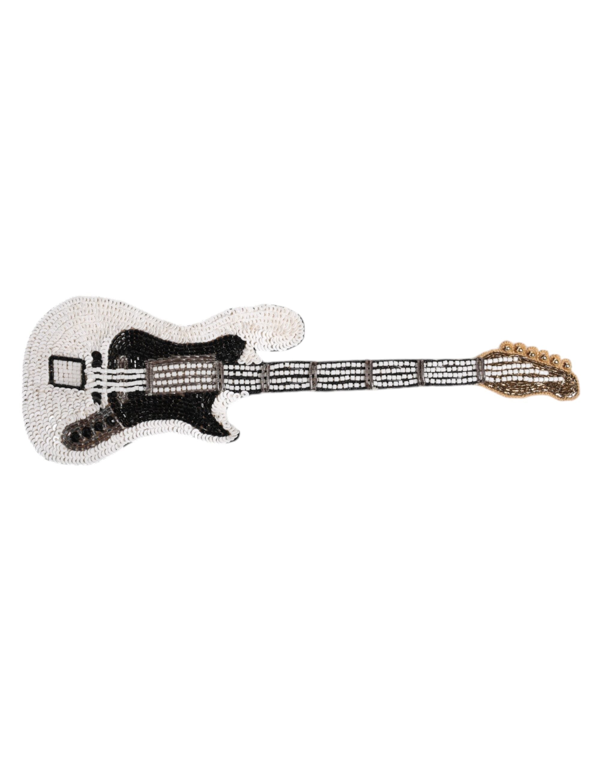 Dolce & Gabbana Gold Brass Logo Beaded Guitar Pin Brooch Dolce & Gabbana
