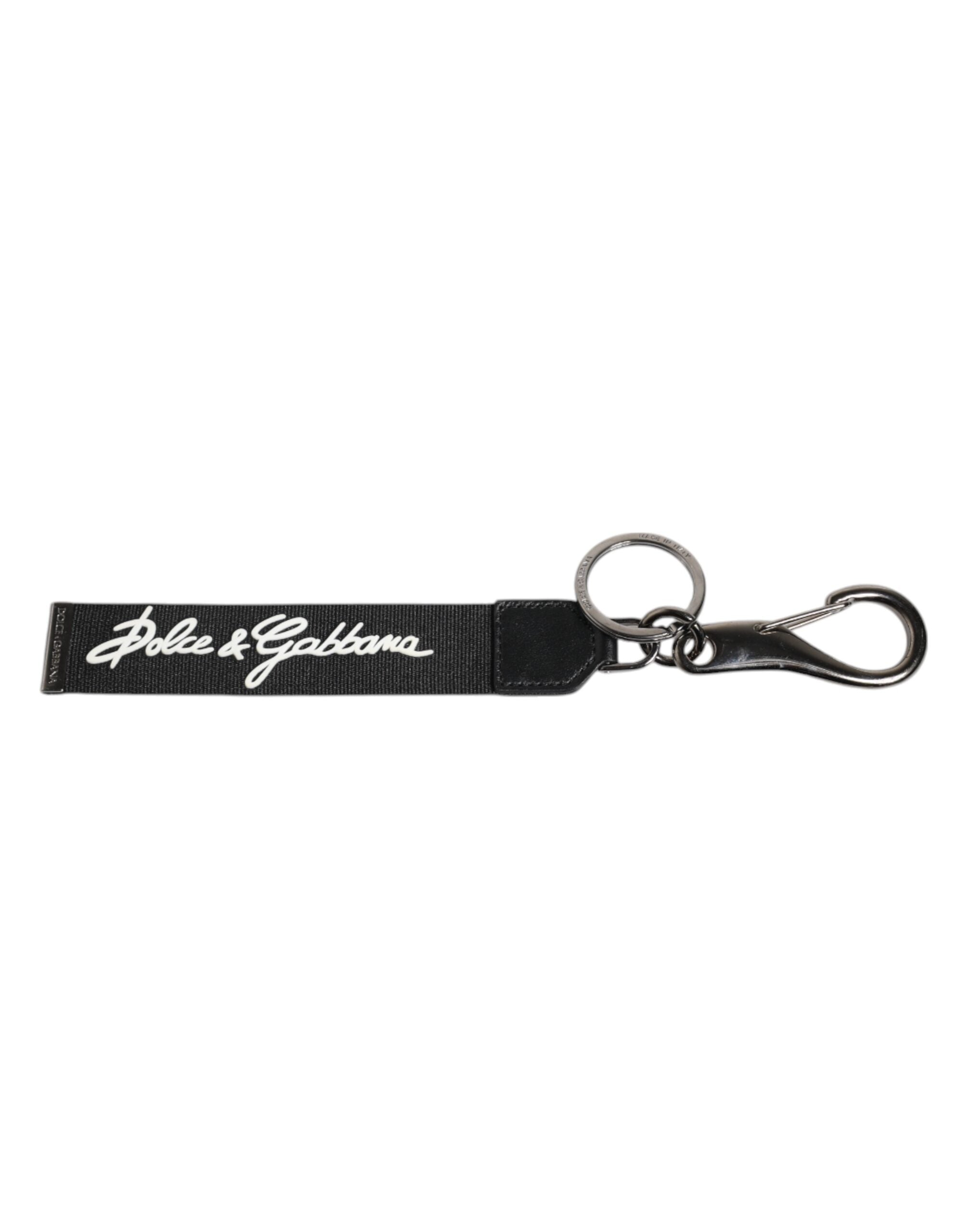 Dolce & Gabbana Black White DG Logo Silver Men Keychain Polyester Keyring Dolce & Gabbana