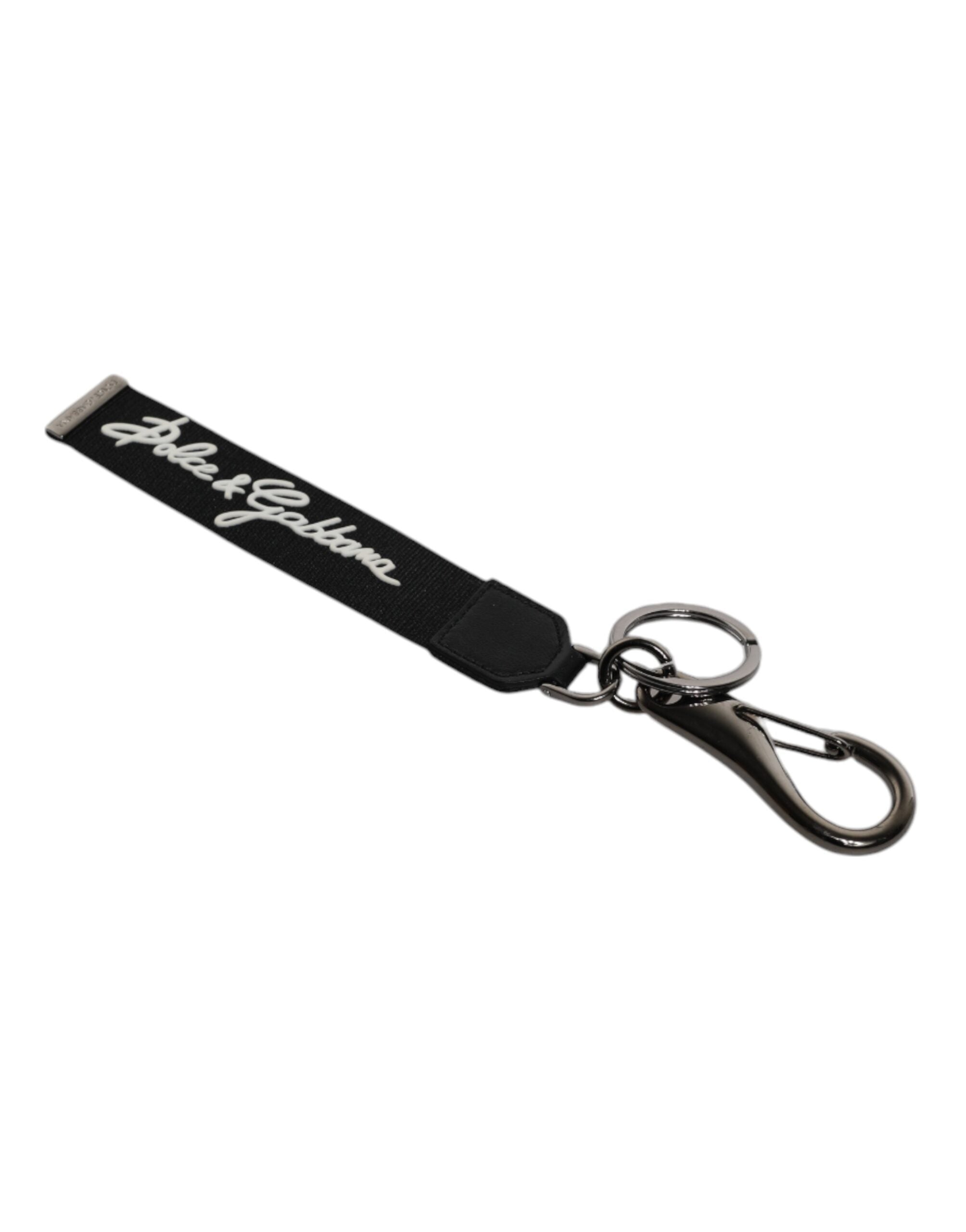 Dolce & Gabbana Black White DG Logo Silver Men Keychain Polyester Keyring Dolce & Gabbana