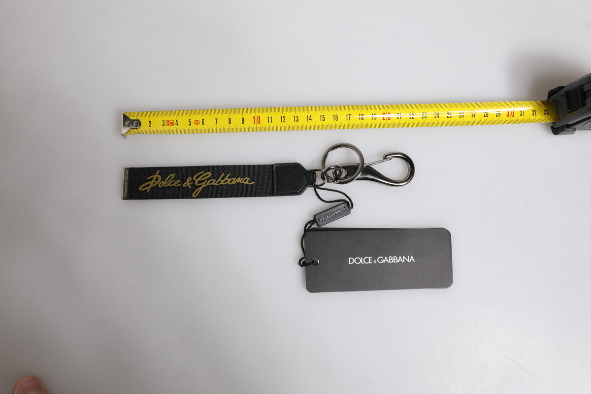 Dolce & Gabbana Black Logo Nylon Silver Brass Men Holder Keychain Keyring