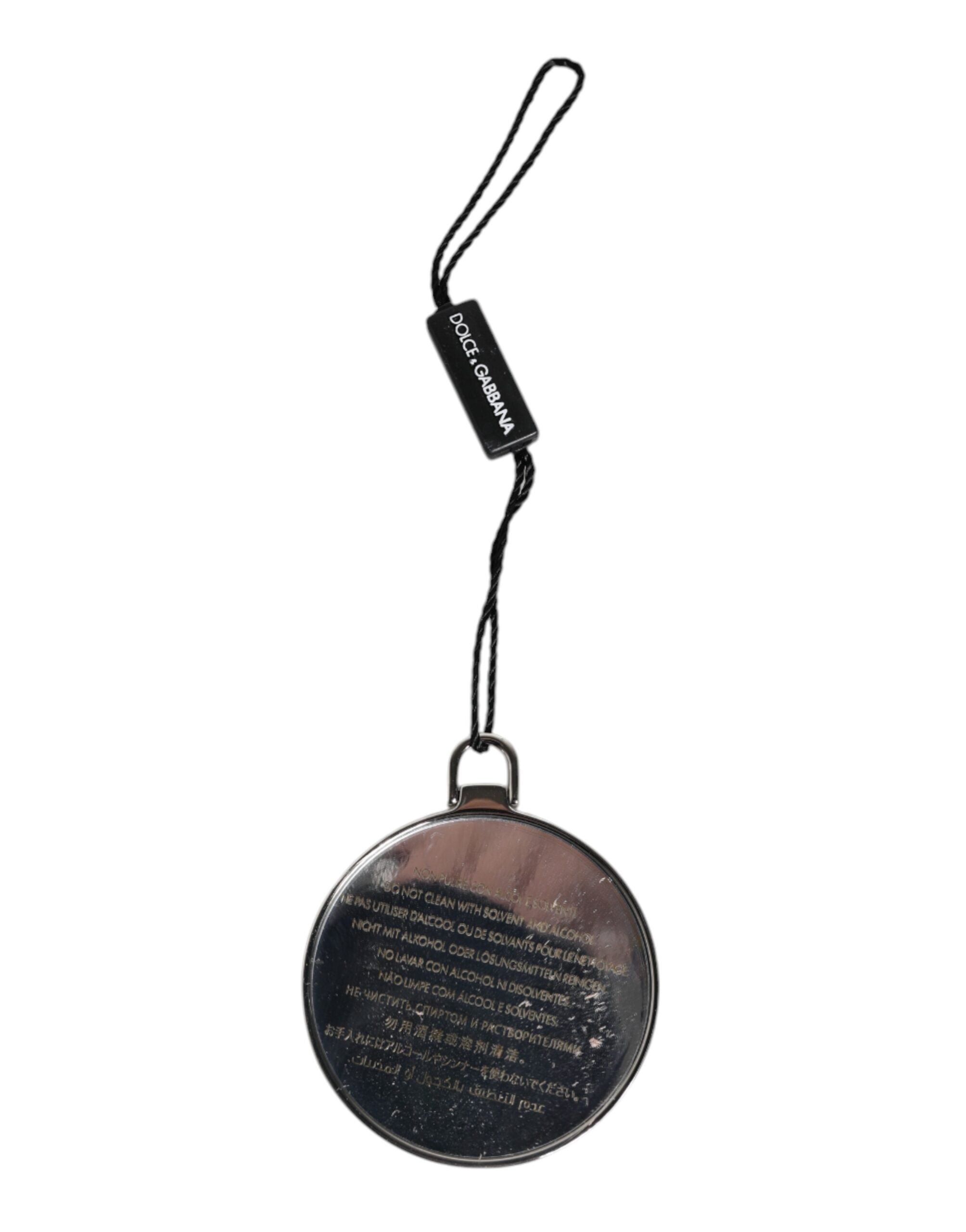 Dolce & Gabbana Green Calfskin Leather Round Logo Hand Mirror Holder Dolce & Gabbana