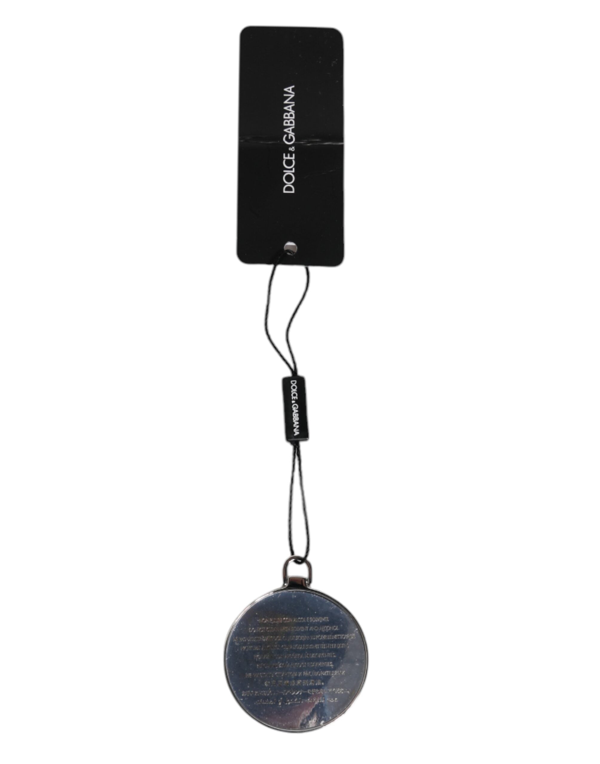 Dolce & Gabbana Pink Calfskin Leather Round Logo Hand Mirror Holder Dolce & Gabbana