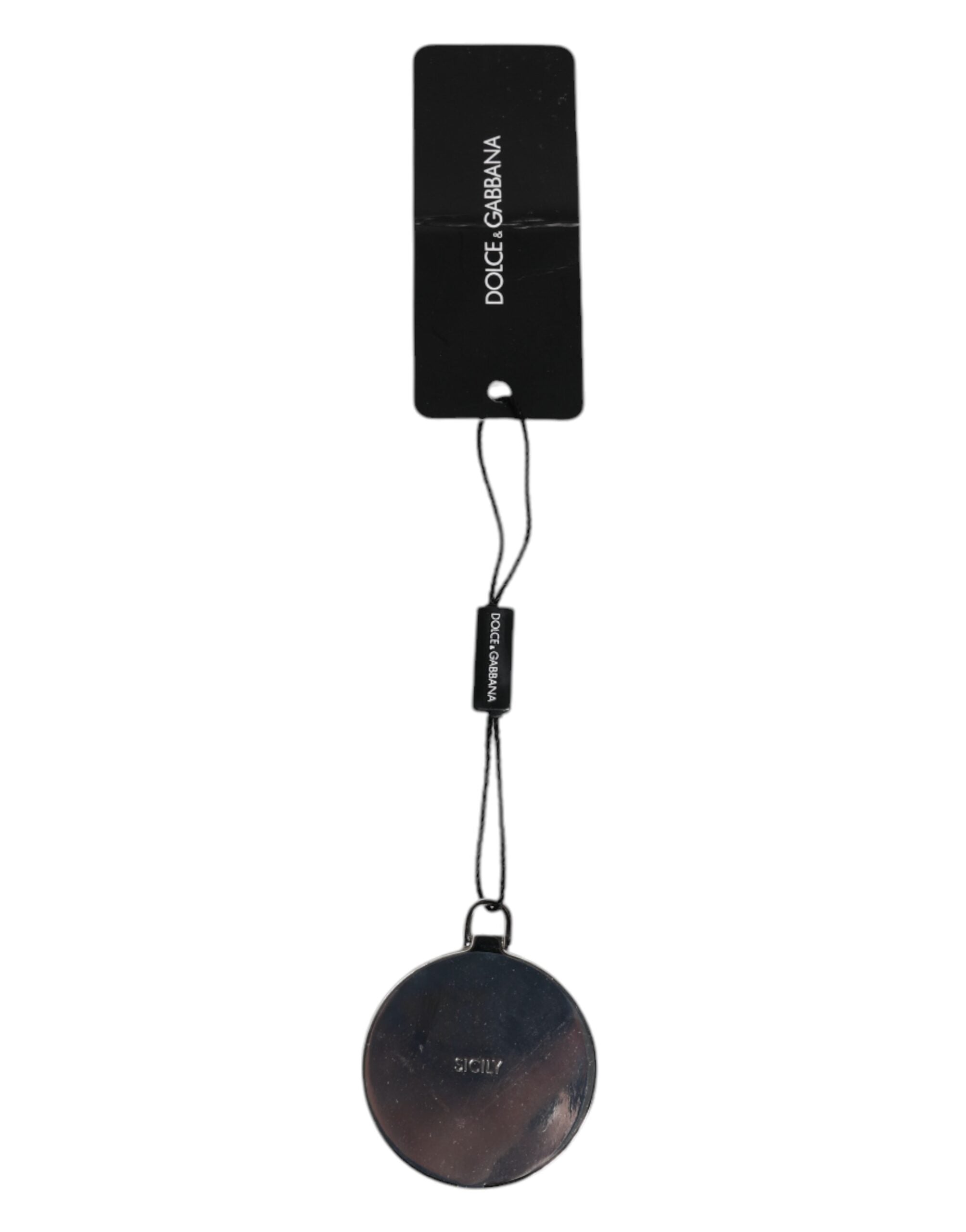 Dolce & Gabbana Pink Calfskin Leather Round Logo Hand Mirror Holder Dolce & Gabbana