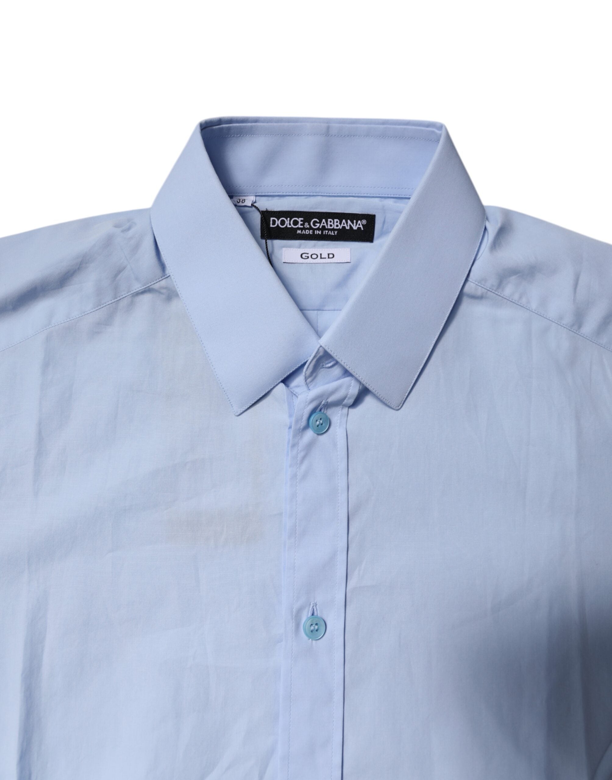 Dolce & Gabbana Light Blue Cotton GOLD Dress Formal Shirt Dolce & Gabbana