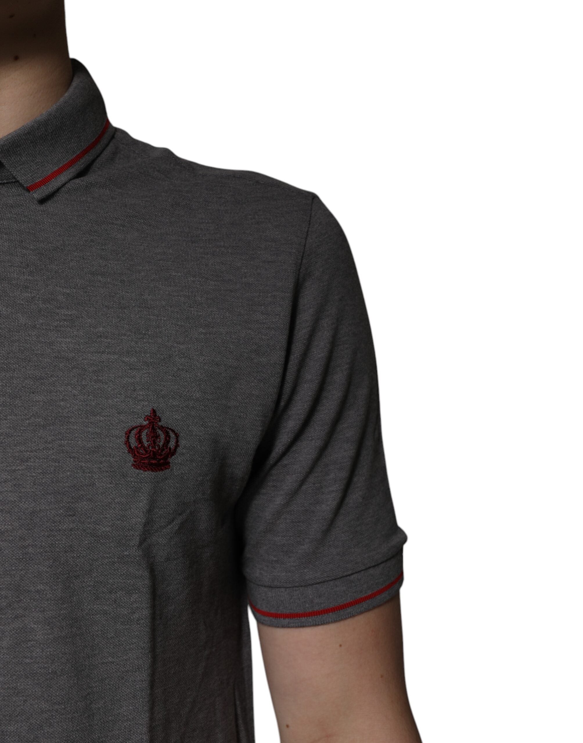 Dolce & Gabbana Gray Cotton Crown Collared Polo T-shirt Dolce & Gabbana