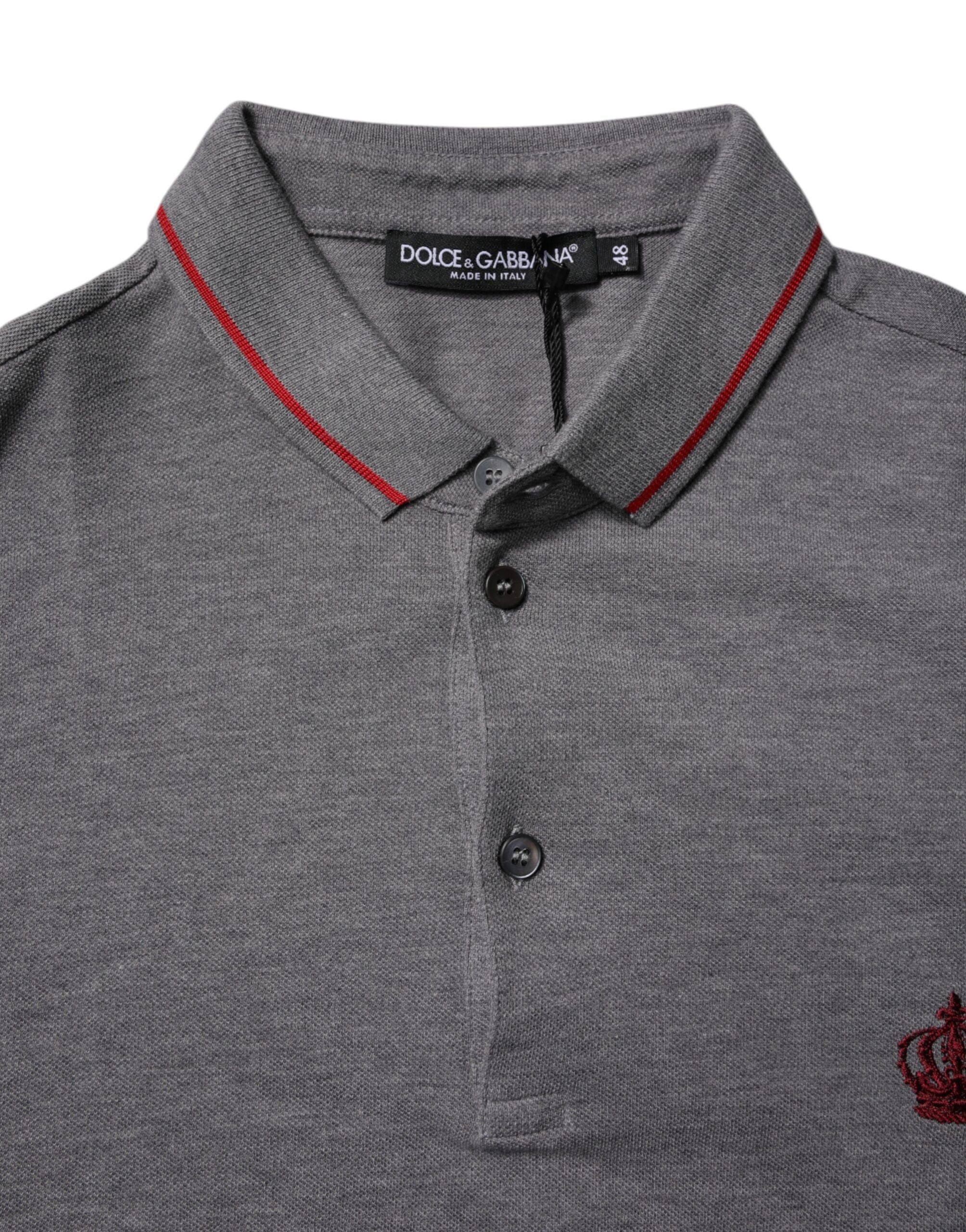 Dolce & Gabbana Gray Cotton Crown Collared Polo T-shirt Dolce & Gabbana