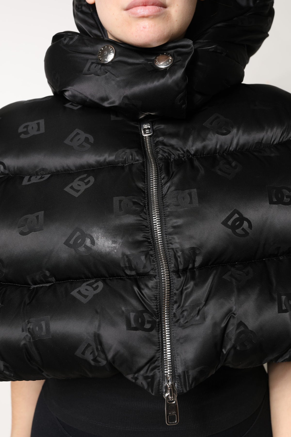 Dolce & Gabbana Black Padded Puffer Hooded Full Zip Cropped Jacket