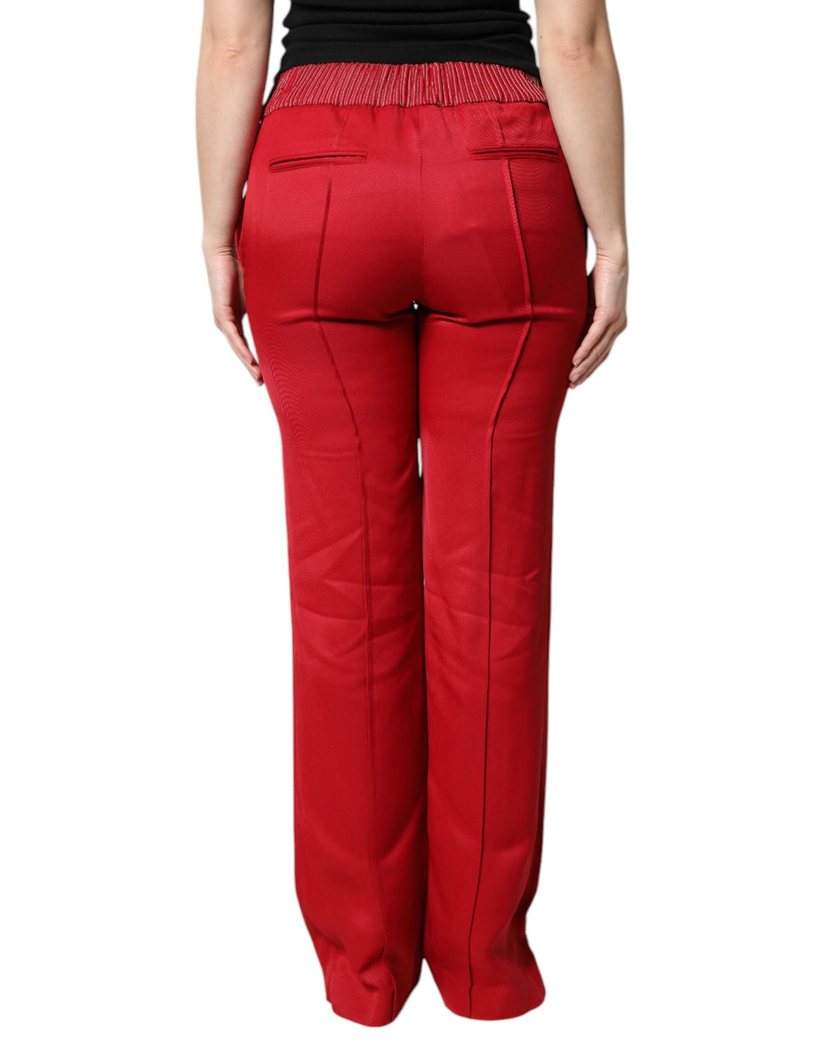 Dolce & Gabbana Red Viscose Straight Fit Pants