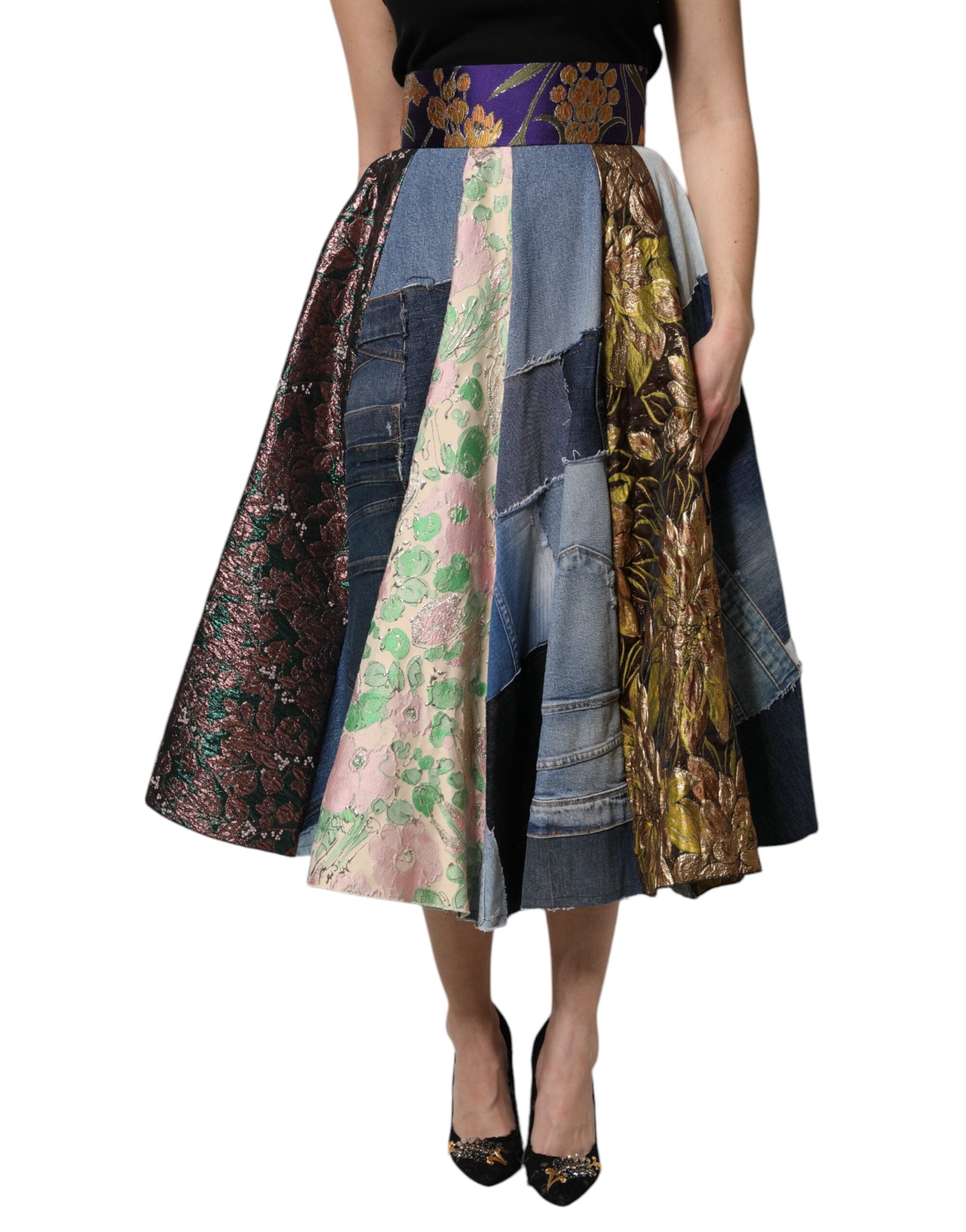 Dolce & Gabbana Multicolor Patchwork High Waisted Midi Skirt Dolce & Gabbana