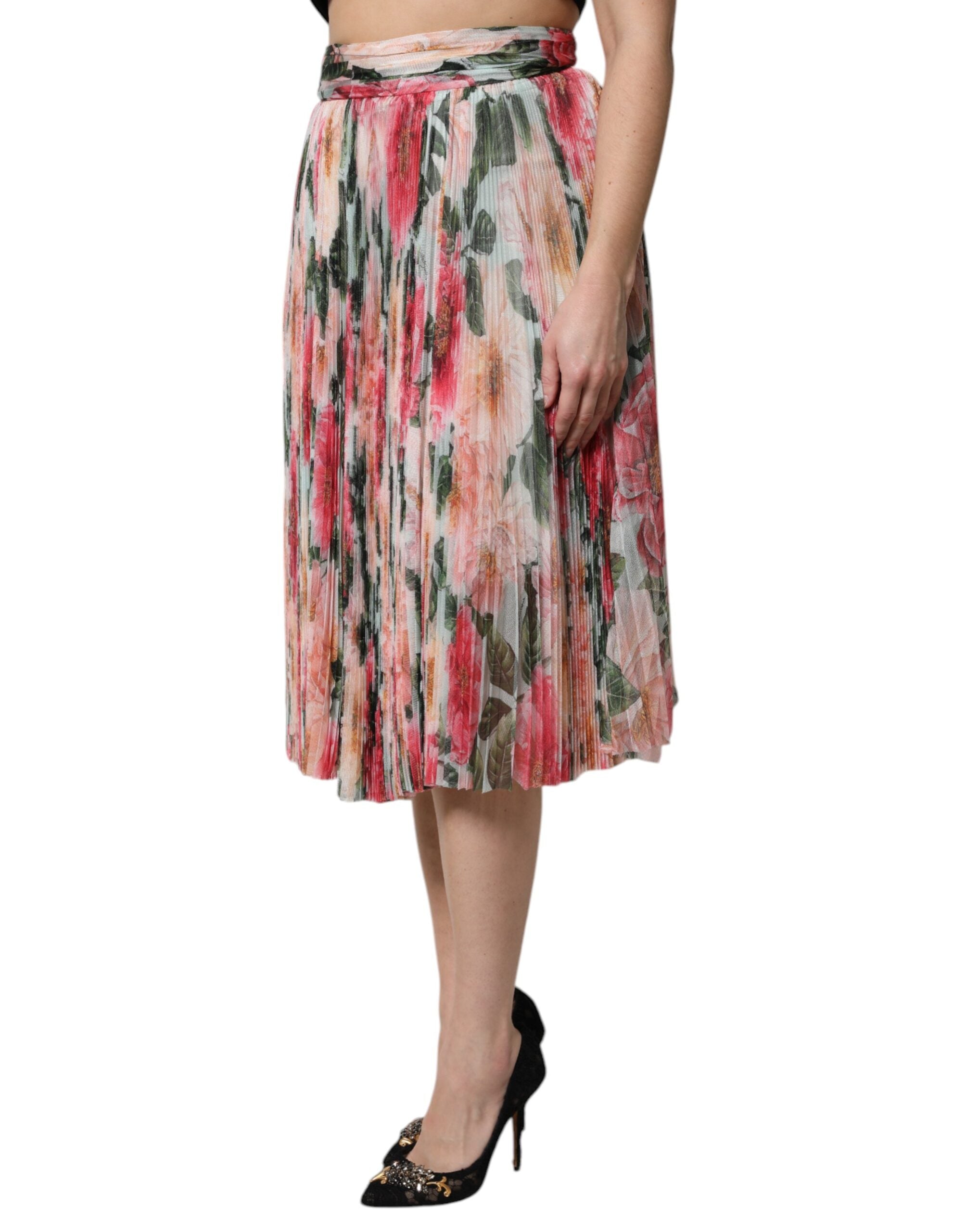 Dolce & Gabbana Multicolor Silk Floral High Waist Midi Skirt Dolce & Gabbana