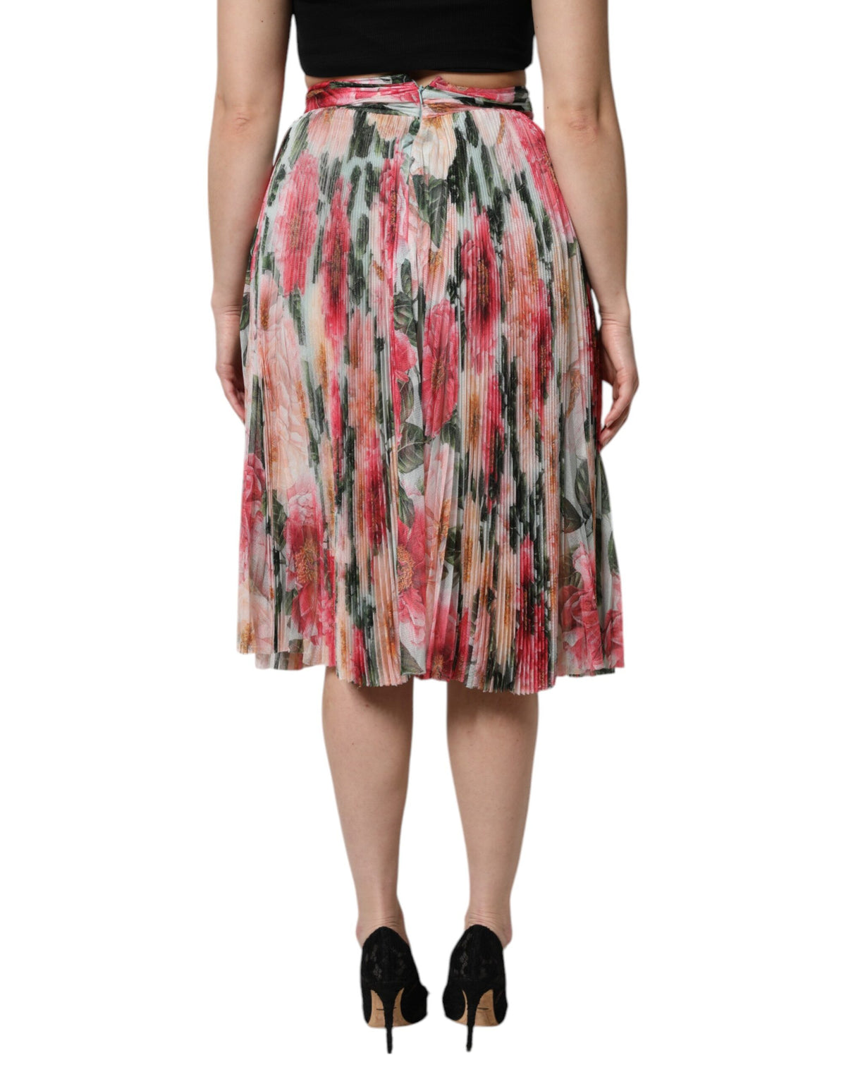 Dolce & Gabbana Multicolor Silk Floral High Waist Midi Skirt
