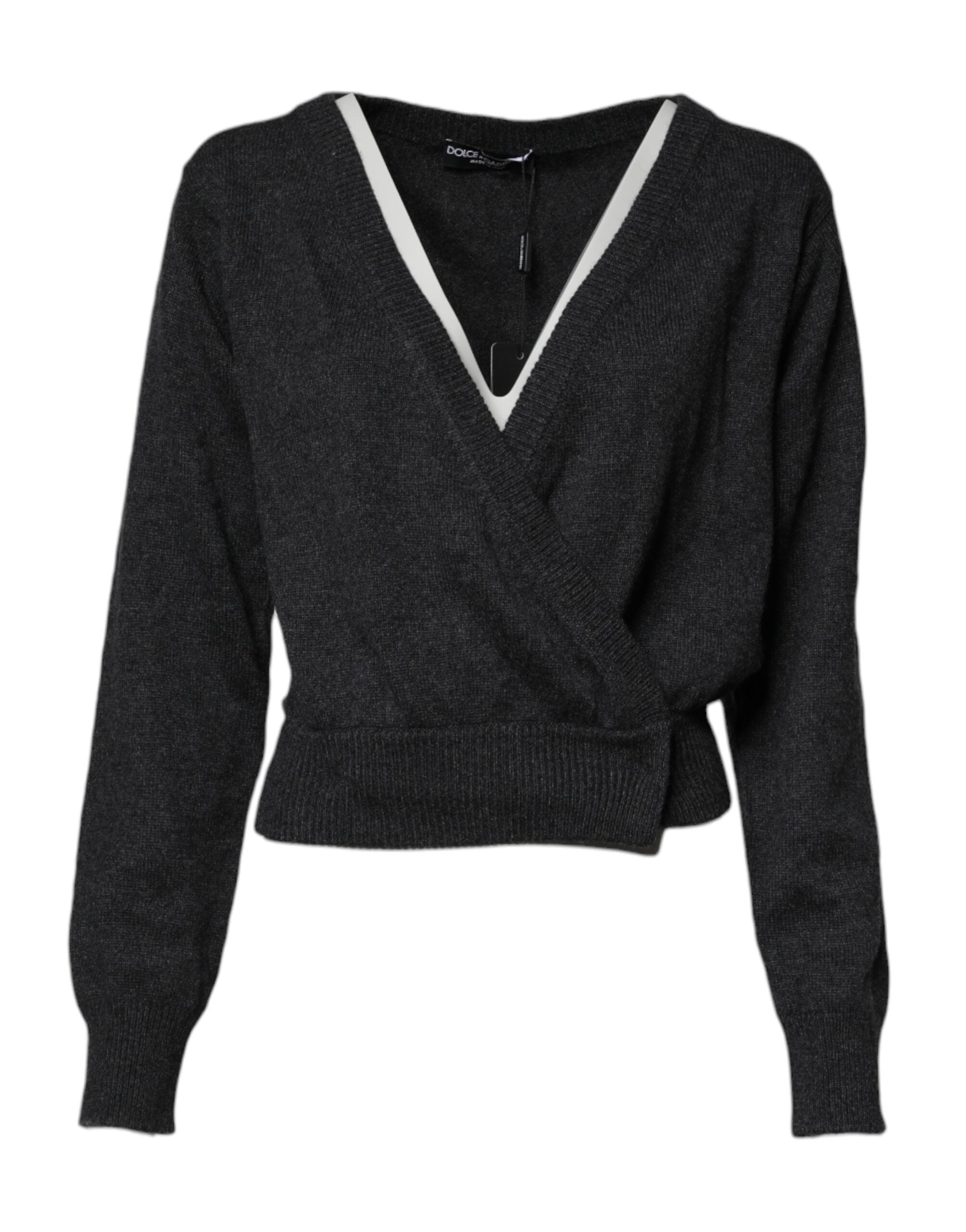 Dolce & Gabbana Grey Cashmere Deep V-neck Pullover Sweater Dolce & Gabbana